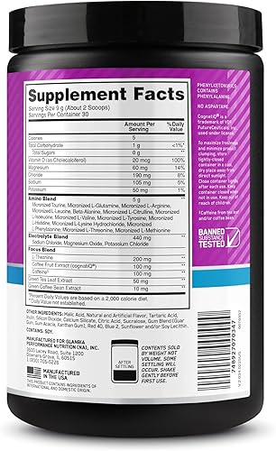 Vista 11 de Optimum Nutrition Amino Energy Powder Plus Focus, con BCAA, electrolitos y cafeína, sabor uva, 30 porciones (el embalaje puede variar)