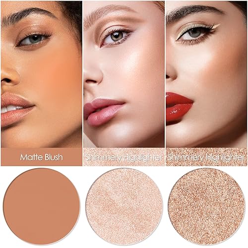 Miniatura 2 de FOCALLURE Paleta de rubor y resaltador, paleta de maquillaje 3 en 1, rubor mate libre de crueldad, iluminadores brillantes para un aspecto