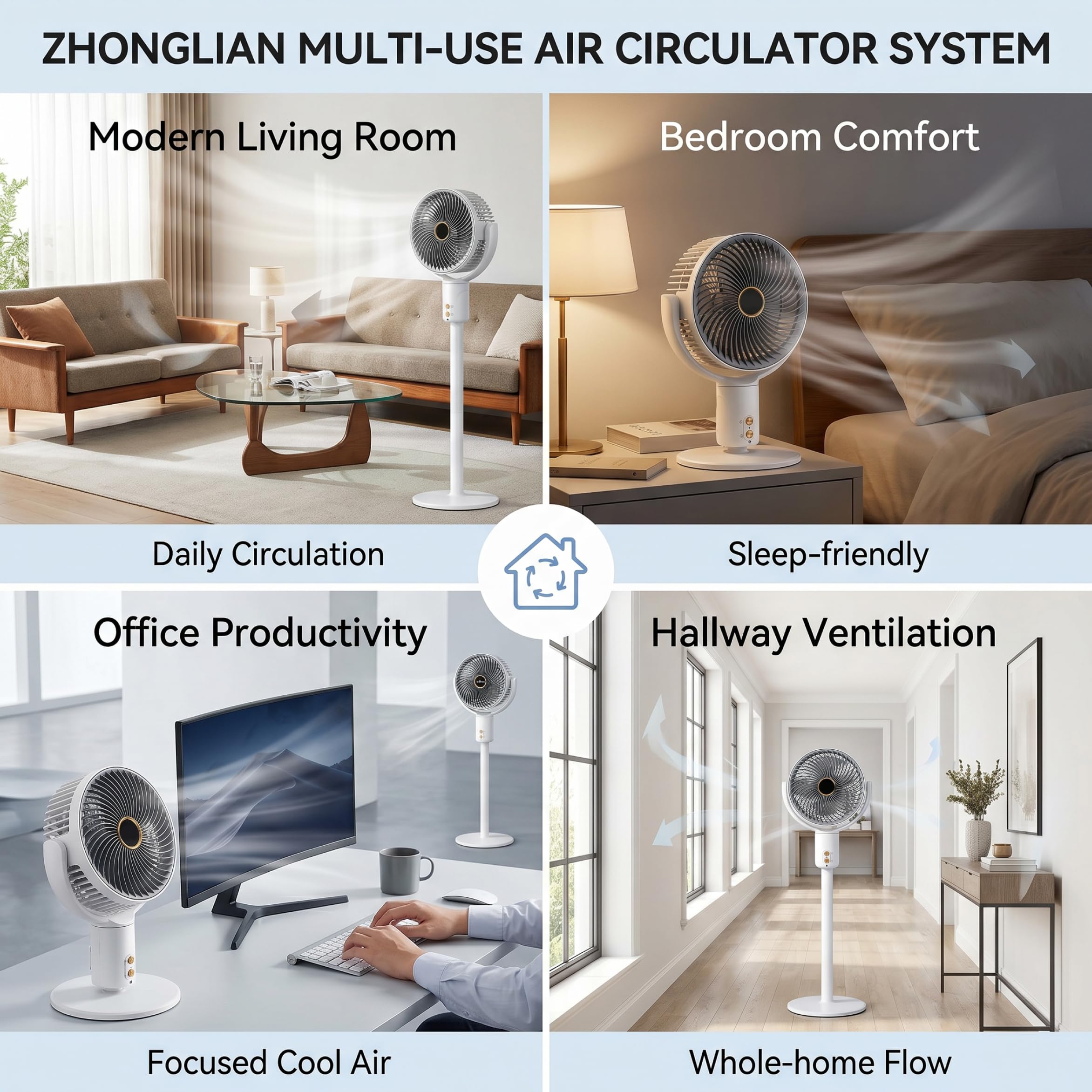 Ventilatore Pieghevole, Ventilatore da Terra Portatile, ventole oscillanti silenziose Senza Fili con Altezza Regolabile, utilizzo su scrivania e Pavimento, Bianco