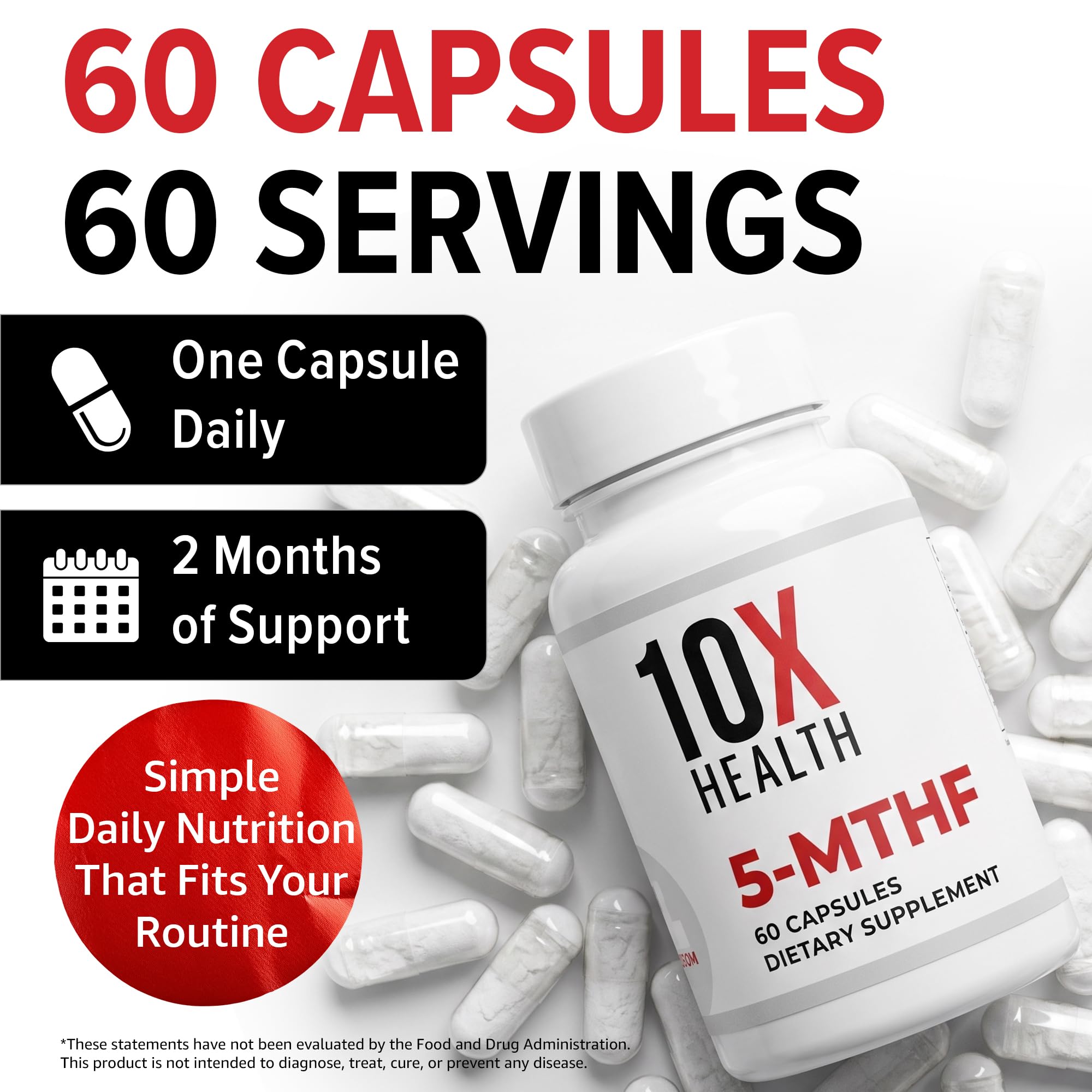 10X Health 5-MTHF Methylfolate Supplement with Magnesium, 60 Capsules — Amazon image 5
