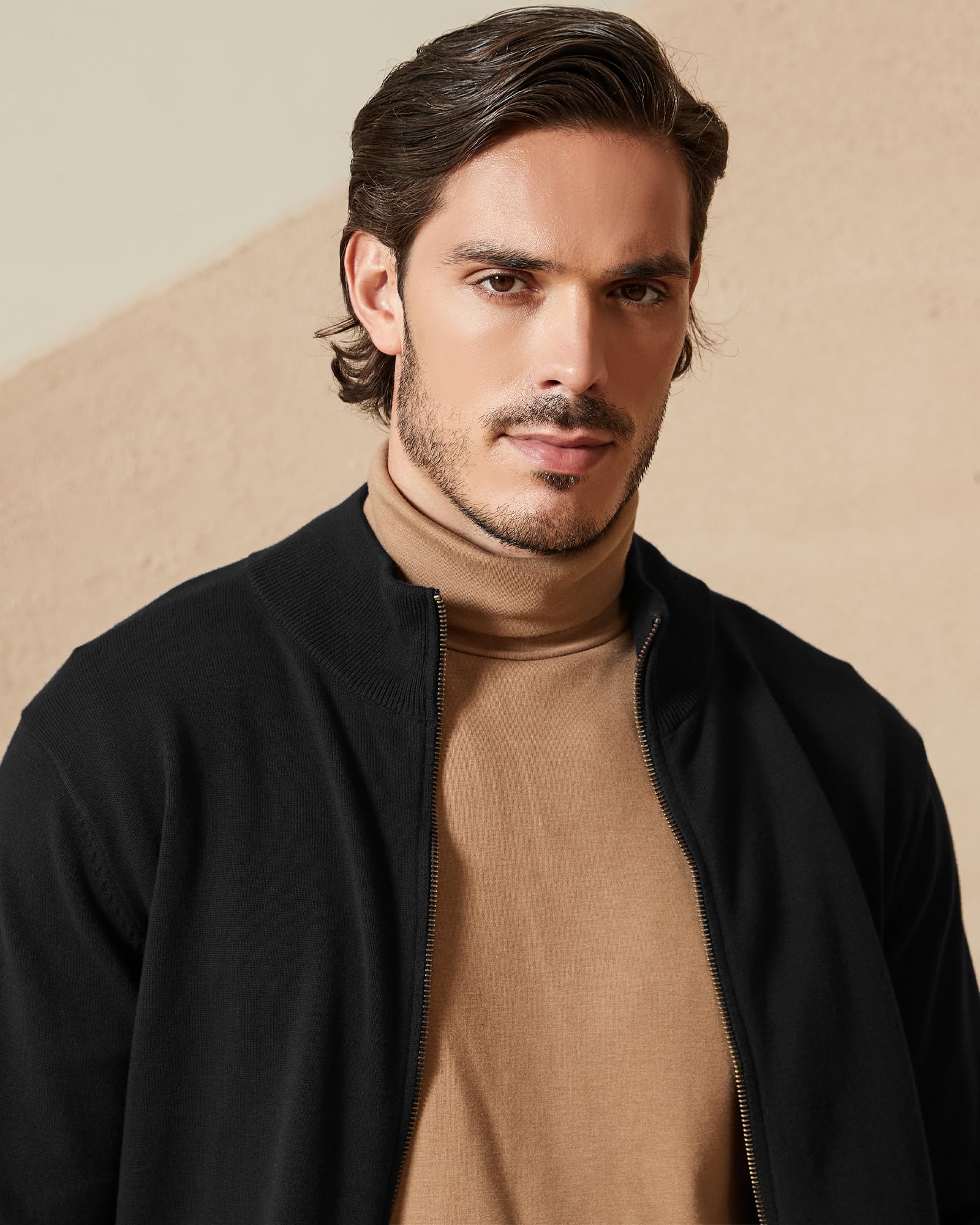 Kallspin Cárdigan de Punto Cremallera Completa Hombre Algodón Puro Cuello Alto