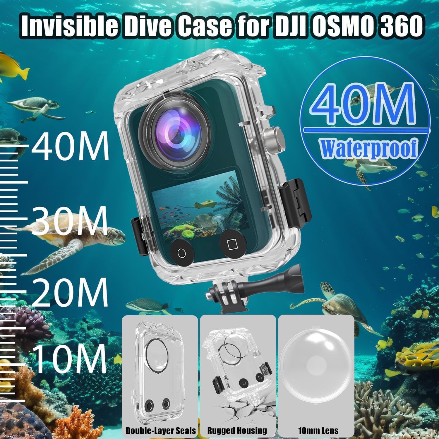 131FT Invisible Dive Case for DJI OSMO 360, Accessories for DJI OSMO 360 Waterproof Case with 360° No-Blind Spot Optical Lens, Made of Hard PC Material