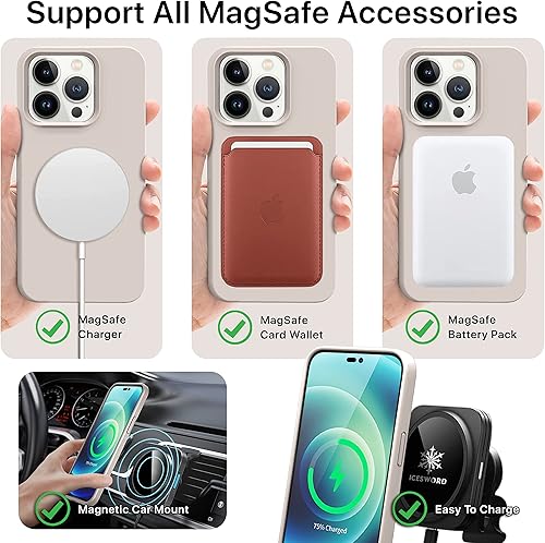 Miniatura 2 de IceSword Funda magnética para iPhone 14 Pro Max, funda de silicona de piedra carga rápida Imanes fuertes delgados, beige claro, crema nude, arena