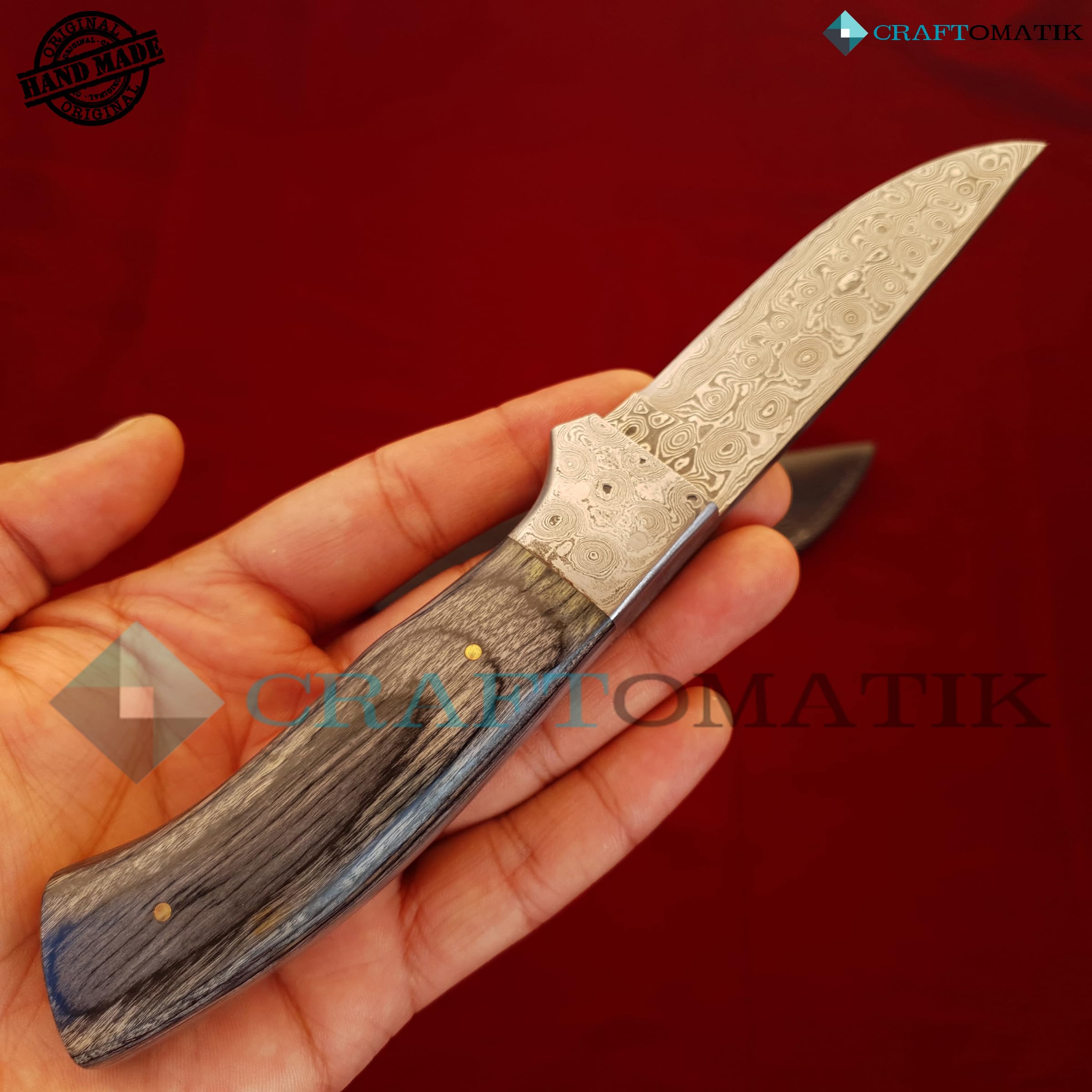 Damast Stahl Messer | Original Robuste Damaststahlklinge | Griff aus Ebenholz und Damaszenerstahl | Handmade Outdoor Sammlermesser | DHK89