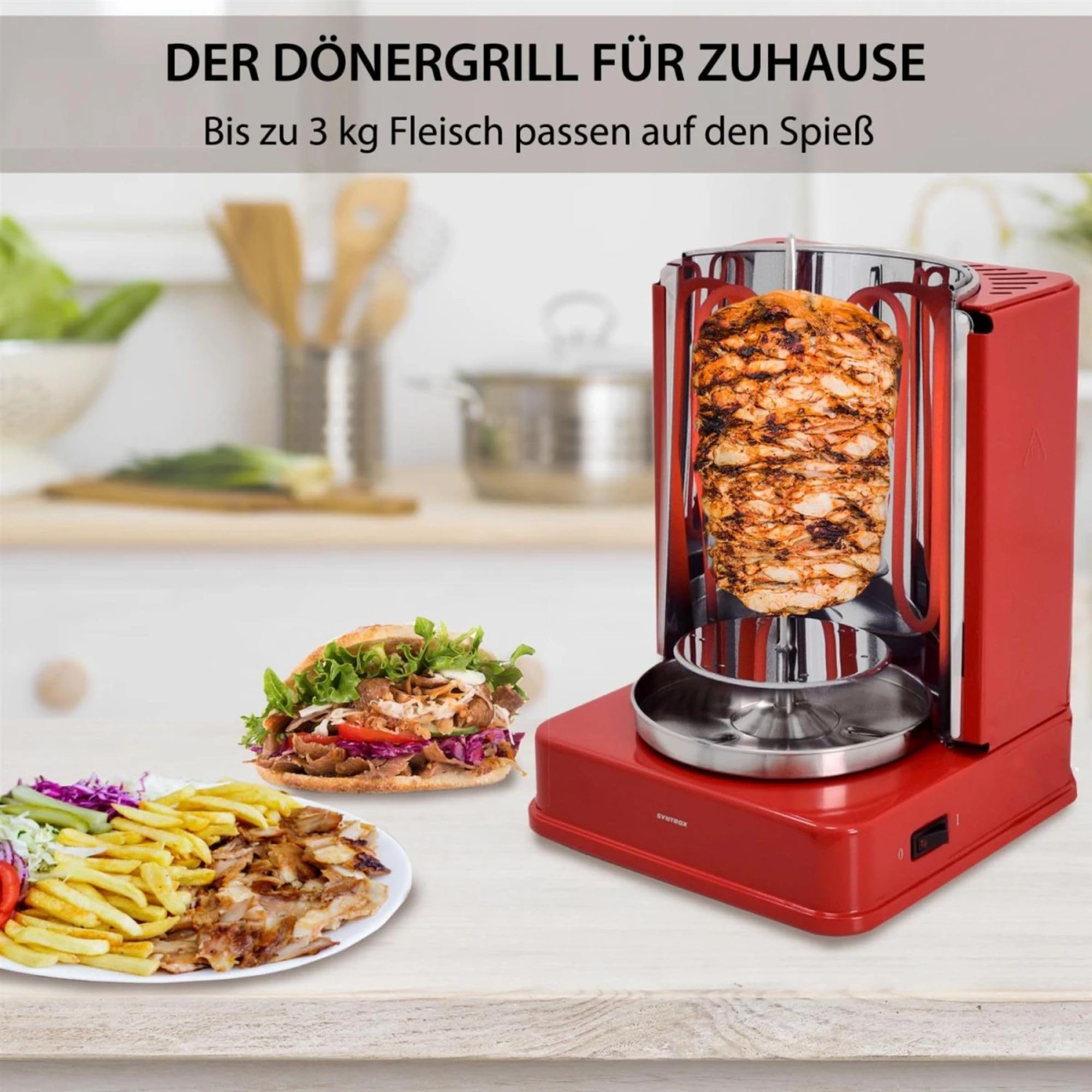 Syntrox Dönergrill Elektrisch 1400W - Drehgrill mit 6 Spießen für Döner Kebab Hähnchen - Komplettset mit Zubehör für Zuhause