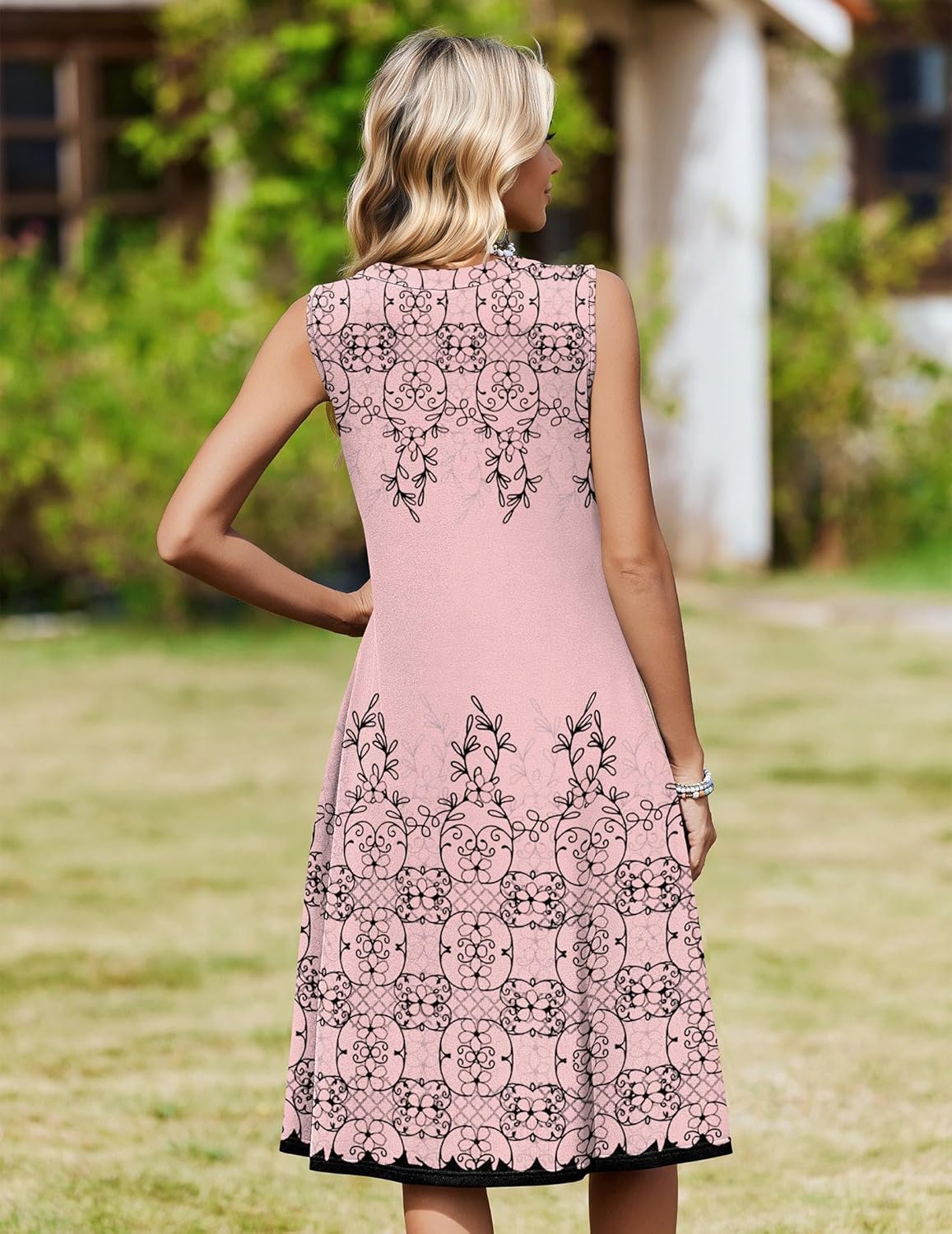 Zeagoo Women Summer Casual Dress 2026 Sleeveless Midi Tank Sundress with Pockets V Neck Buttons Pleated A Line Tshirt Dress - Image 6