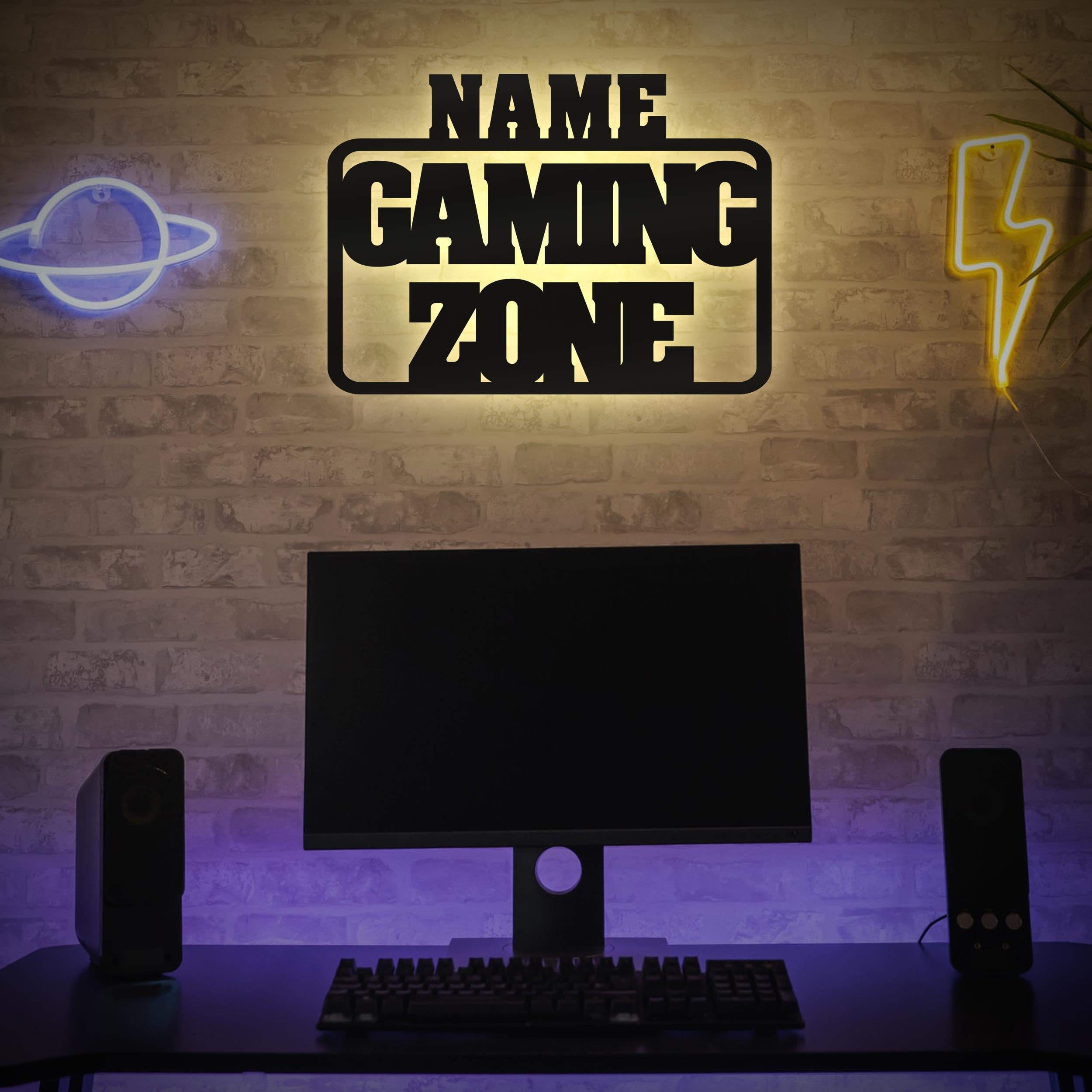 Namofactur Retro Pixel Gaming Zone Wandlampe – Holz, RGB-Farbwechsel, USB & Fernbedienung