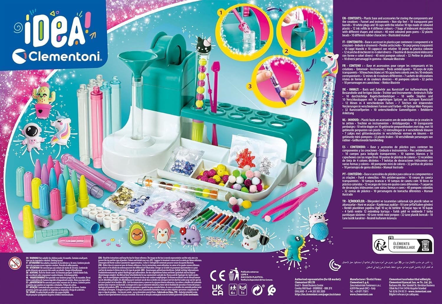 PRESTIGE & DELUXE Laboratorio de bolígrafos personalizados – Kit creativo para niños a partir de 6 años – con 50+ accesorios y 10 bolígrafos personalizables + llavero de regalo y bolígrafo 6 en 1