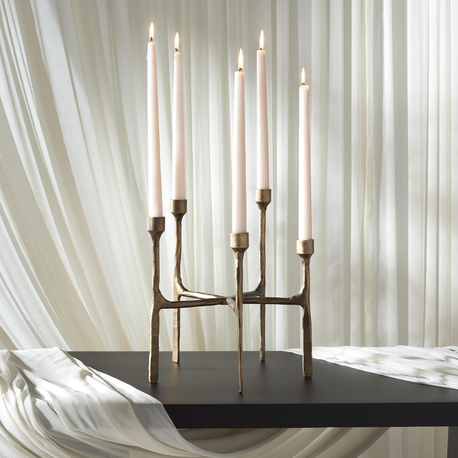 SAFAVIEH Home Collection Quyn Brass Tapered Candleholder Centerpiece