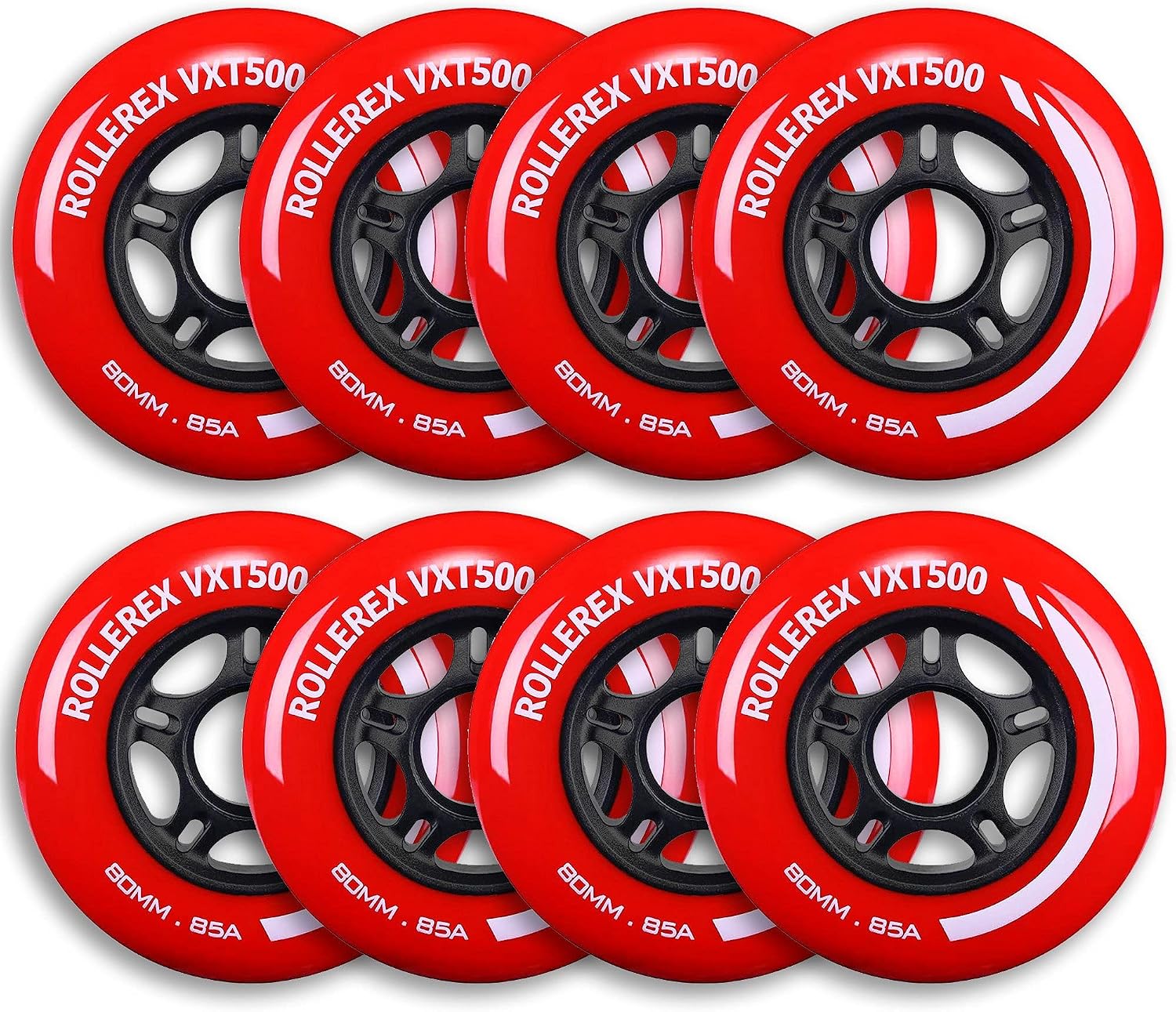 Rollerex VXT500 Inline Skate Wheels (8-Pack) (Various Size & Color Options Available) -Indoor Outdoor- Intended for Roller Blade Wheel Replacement