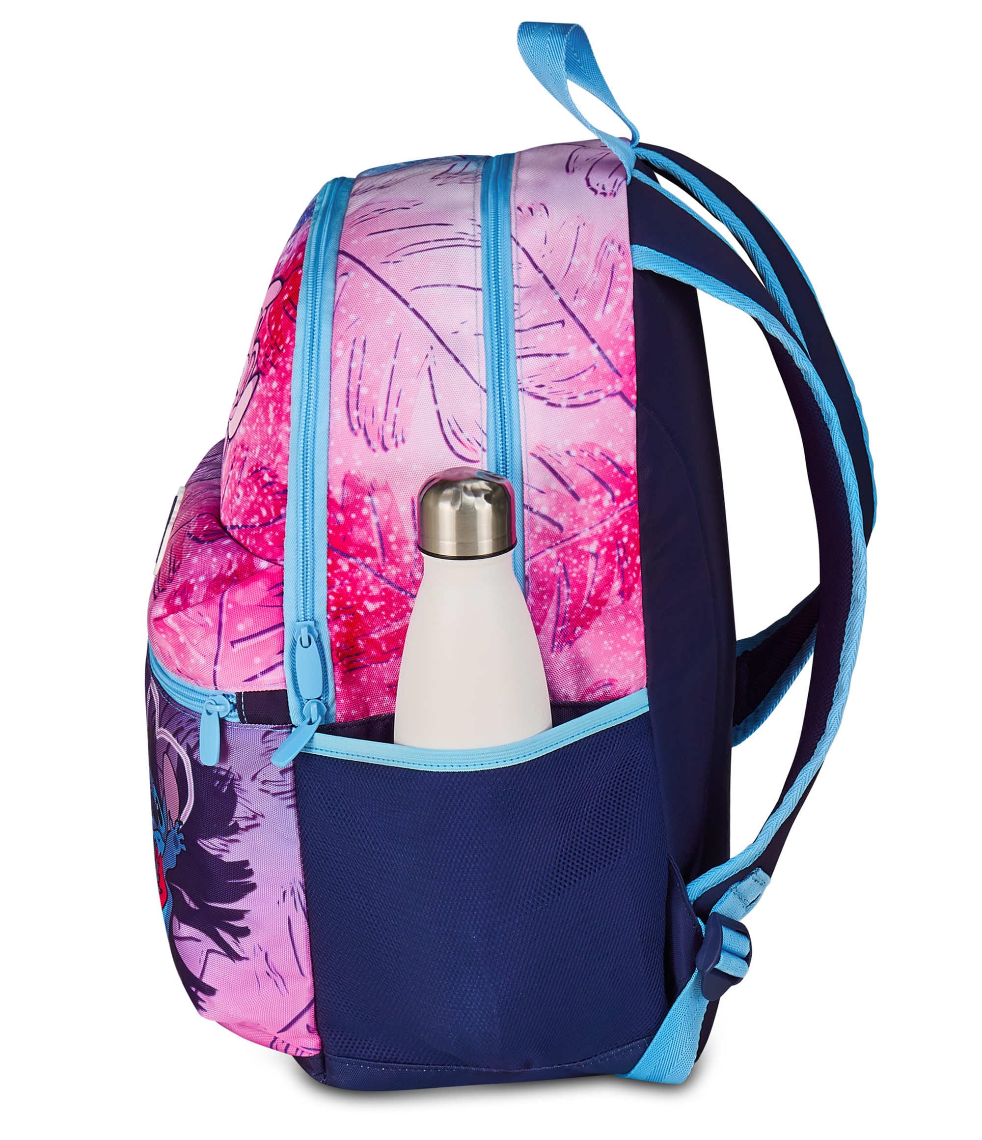 Seven Zaino Lilo & Stitch Doppio Scomparto, Blu, Tasca Frontale con Zip e Tasca per Borraccia, Bambina, Scuola Elementare