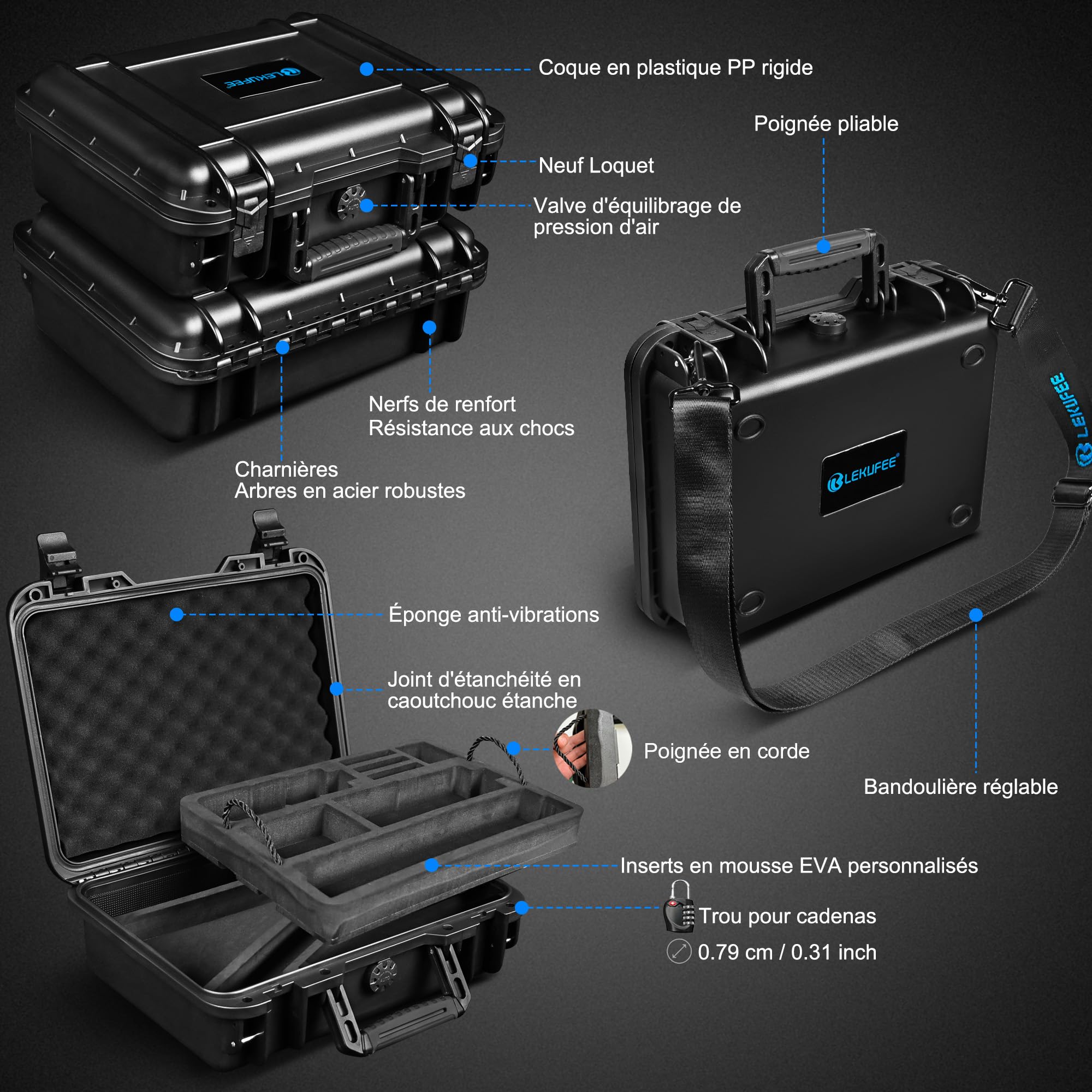 LEKUFEE Étui Rigide Étanche de Voyage pour Caméra d’Action Insta360 X5, Insta360 X4 Air, Insta360 X4, Insta360 X3, 4 Batteries, Émetteur Mic Air et Autres Accessoires (Étui Seulement)
