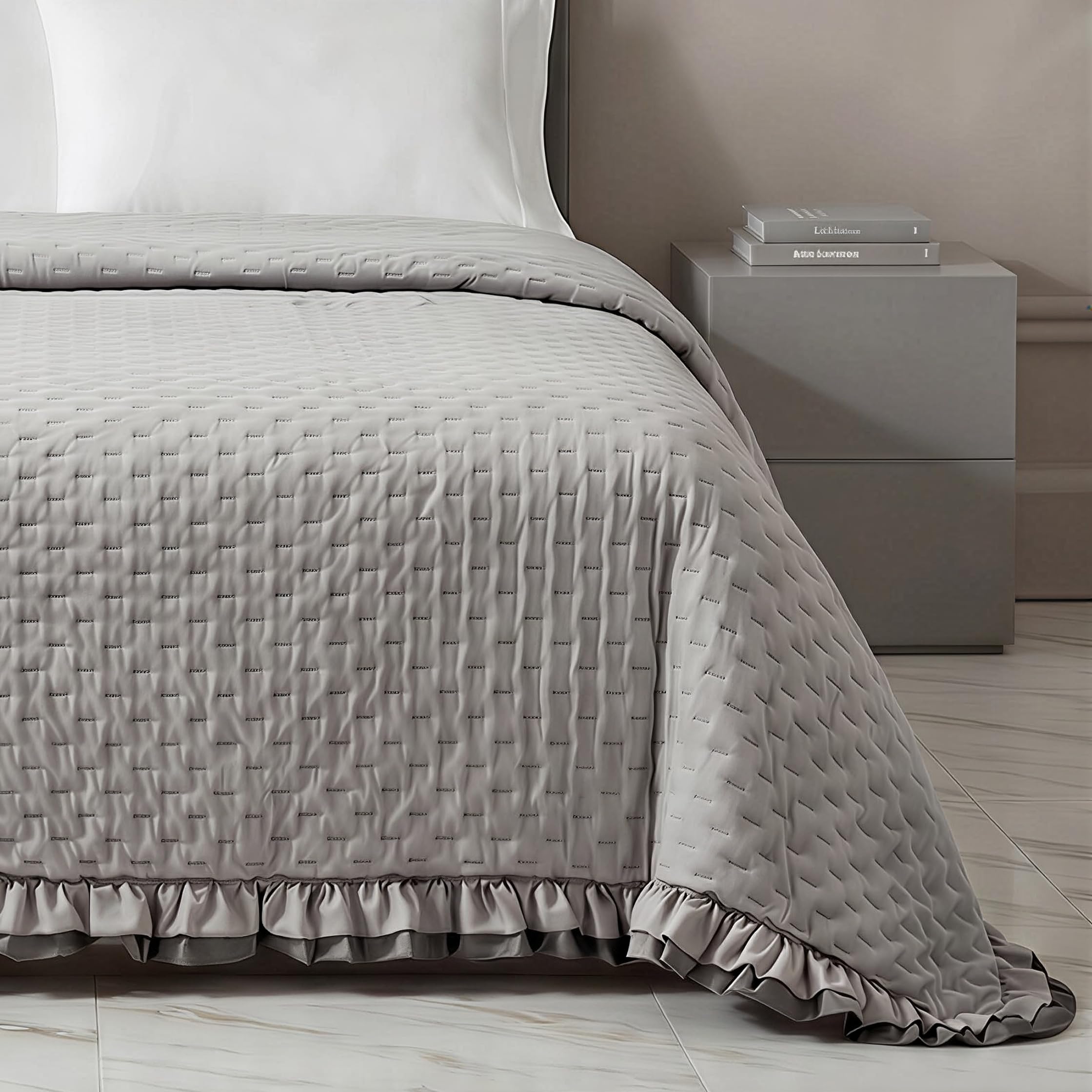 Riad Arredo Colcha de matrimonio de doble cara con volantes de primavera de verano suave microfibra – Colcha acolchada ligera elegante Shabby (gris/antracita)