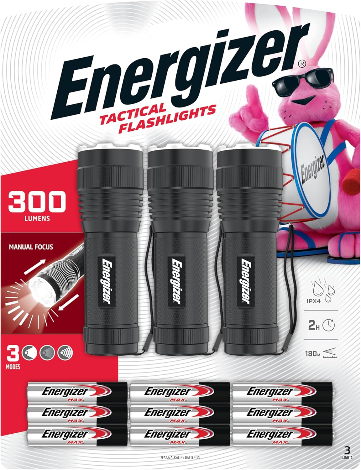 Energizer T-300 LED Flashlights (3-Pack), Bright Flash Light for Tactical EDC, Camping, and Emergencies (Batteries Included)