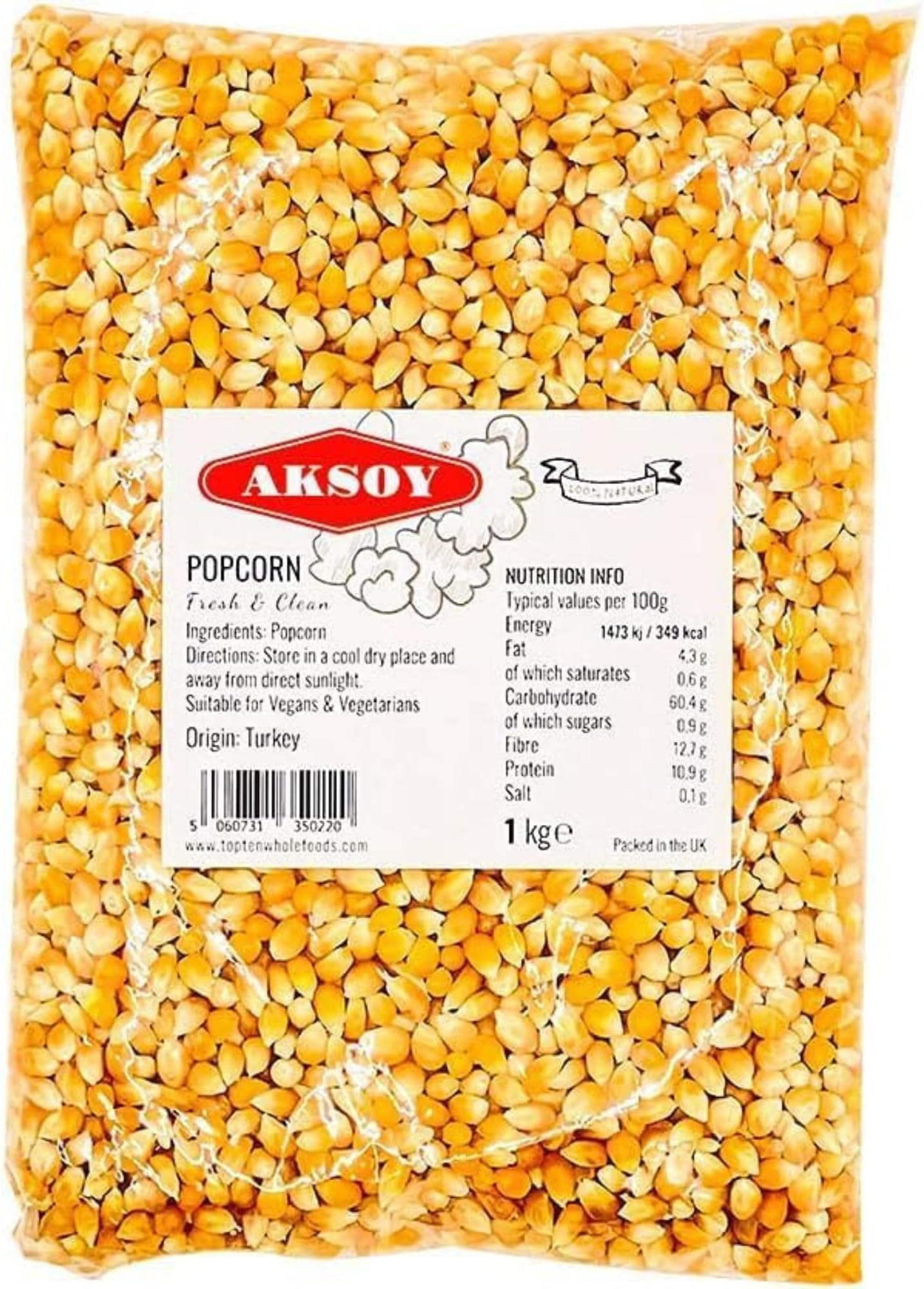 AKSOY Popping Corn Kernels - 1KG | Popcorn Seeds for Stovetop, Microwave & Air Popper | Freshly Harvested Corn for Delicious Homemade Popcorn Snacks... (Packaging may vary)