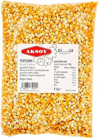 AKSOY Popping Corn Kernels - 1KG | Popcorn Seeds for Stovetop, Microwave & Air Popper | Freshly Harvested Corn for Delicious Homemade Popcorn Snacks... Packaging may vary
