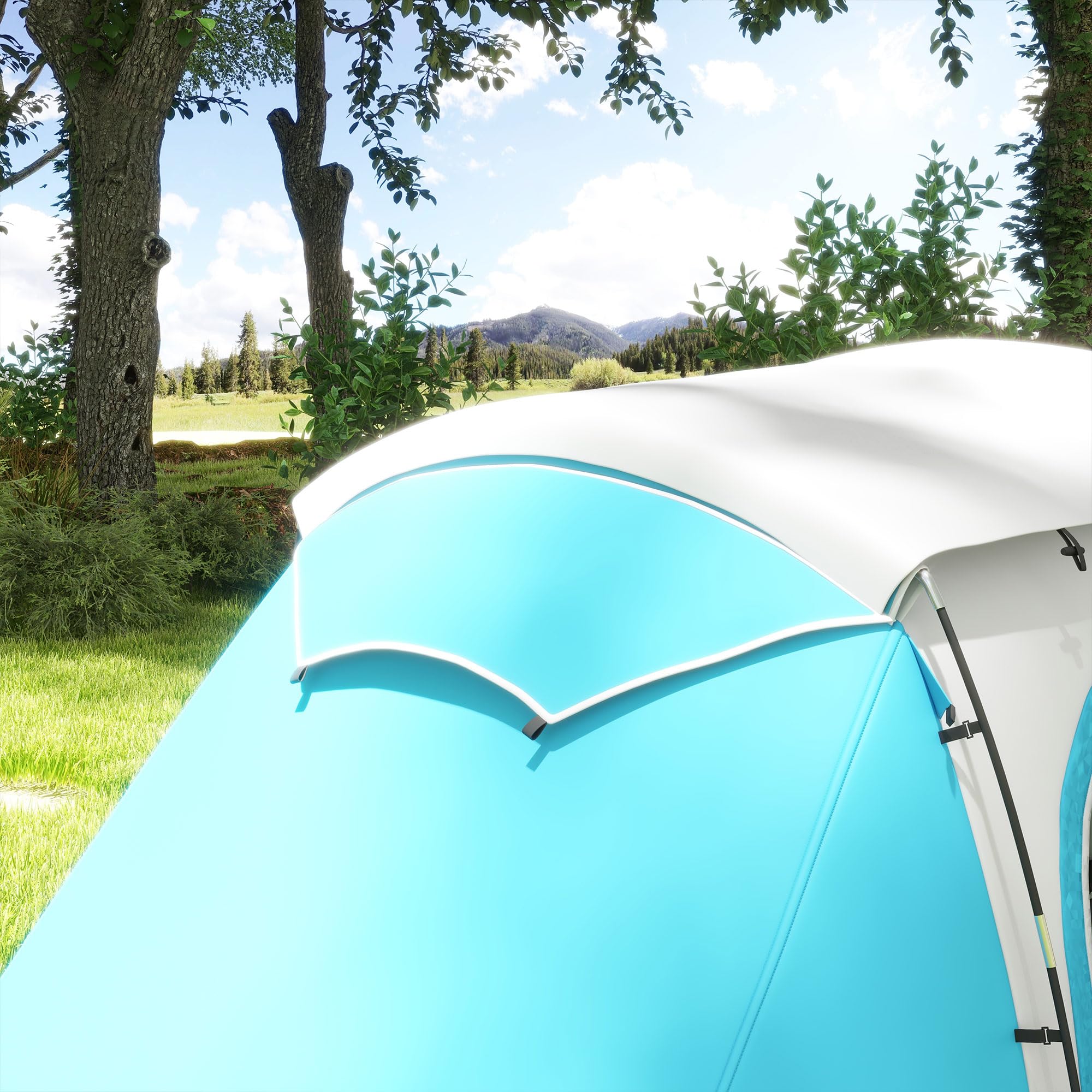 Outsunny Tente de Camping familiale pour 3-4 Personnes, Tente Tunnel avec 2 Chambres, 4 Portes et 4 fenêtres, Sac de Transport, imperméable, 460 x 220 x 175 cm, Bleu