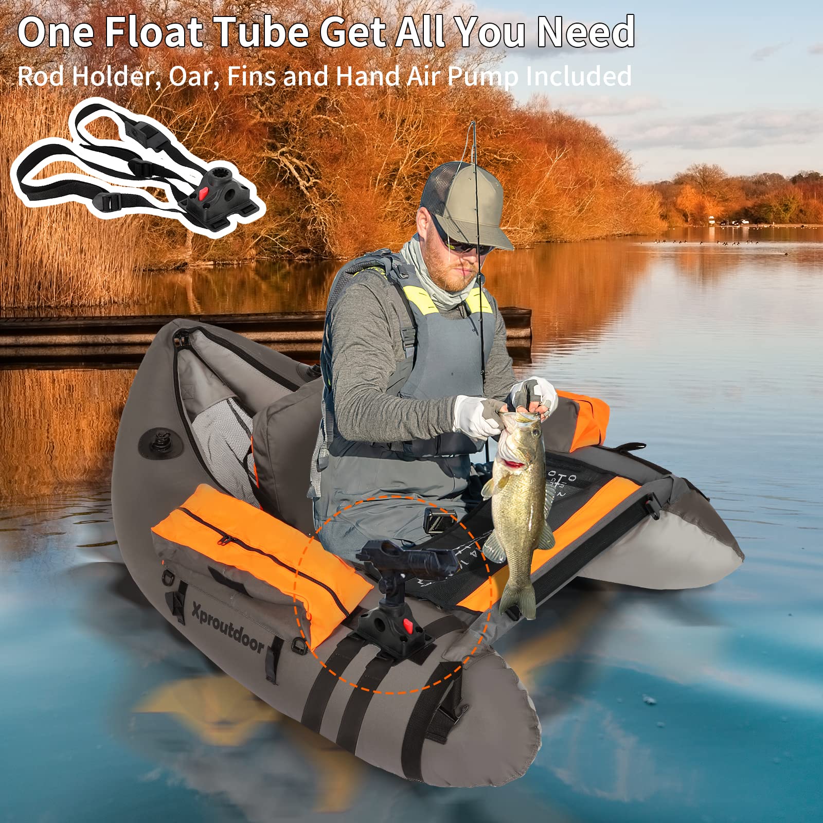 Rod Holder Xproutdoor Inflatable Fishing Float Tube With - Main Image