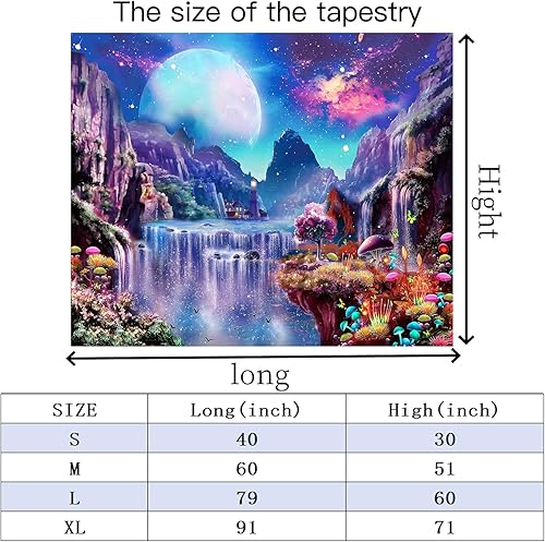 Miniatura 6 de Avinyl Tapiz espacial de luz negra para dormitorio, diseño de cascada de luz negra, para colgar en la pared, reactivo a los rayos UV, luna, galaxia,