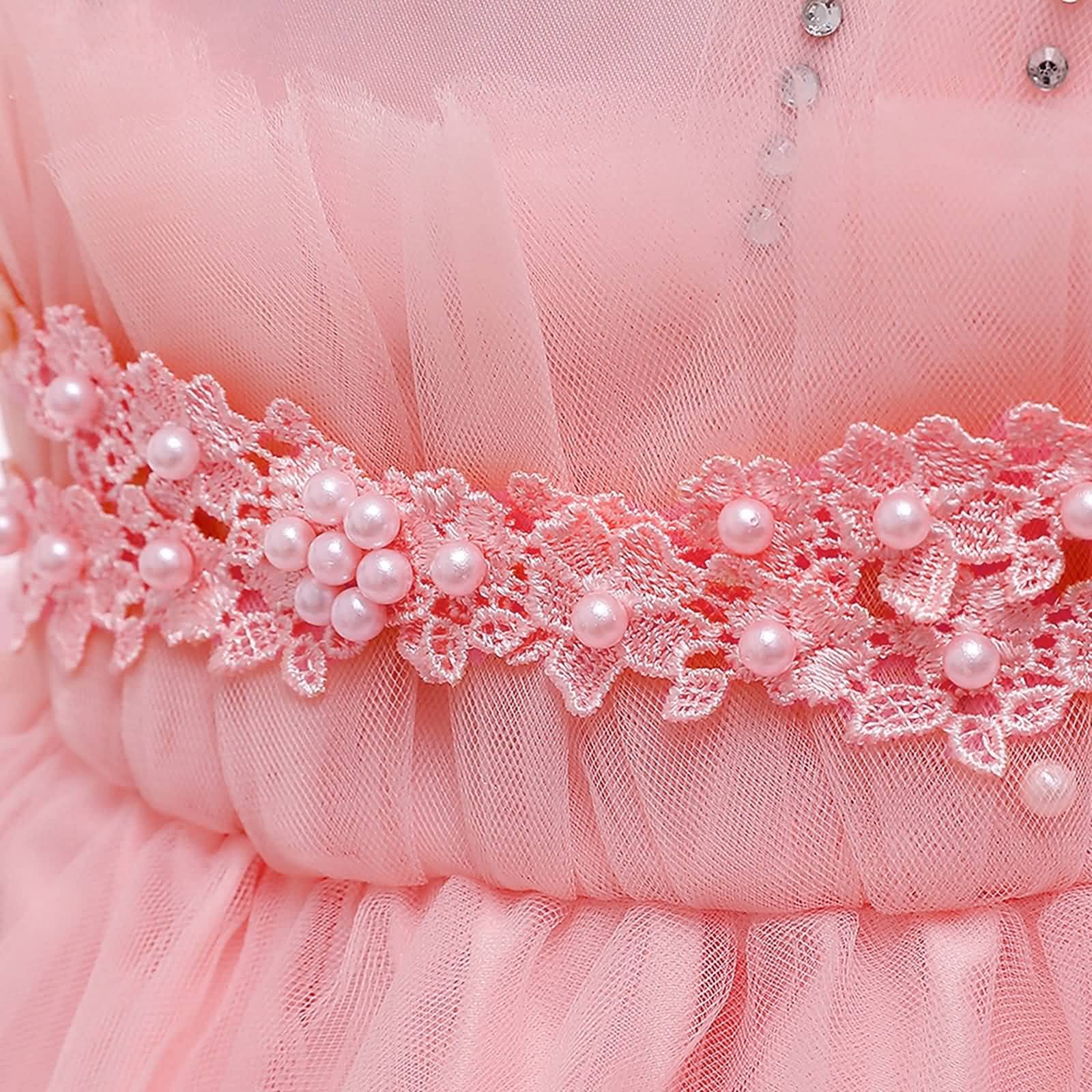 Gualiy Dziewczęca sukienka na specjalne okazje, sukienka dla małej dziewczynki, 4-10 lat, różowa, nieregularna, tiulowa sukienka z wiązaniem w talii, sukienka bez rękawów