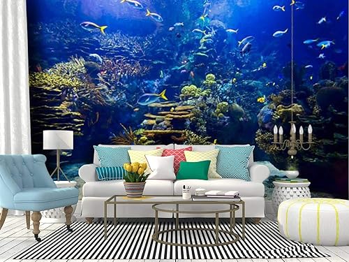 Mural de pared una pecera transparente con muchos peces de diferentes colores bajo el agua Papel pintado autoadhesivo Papel pintado autoadhesivo