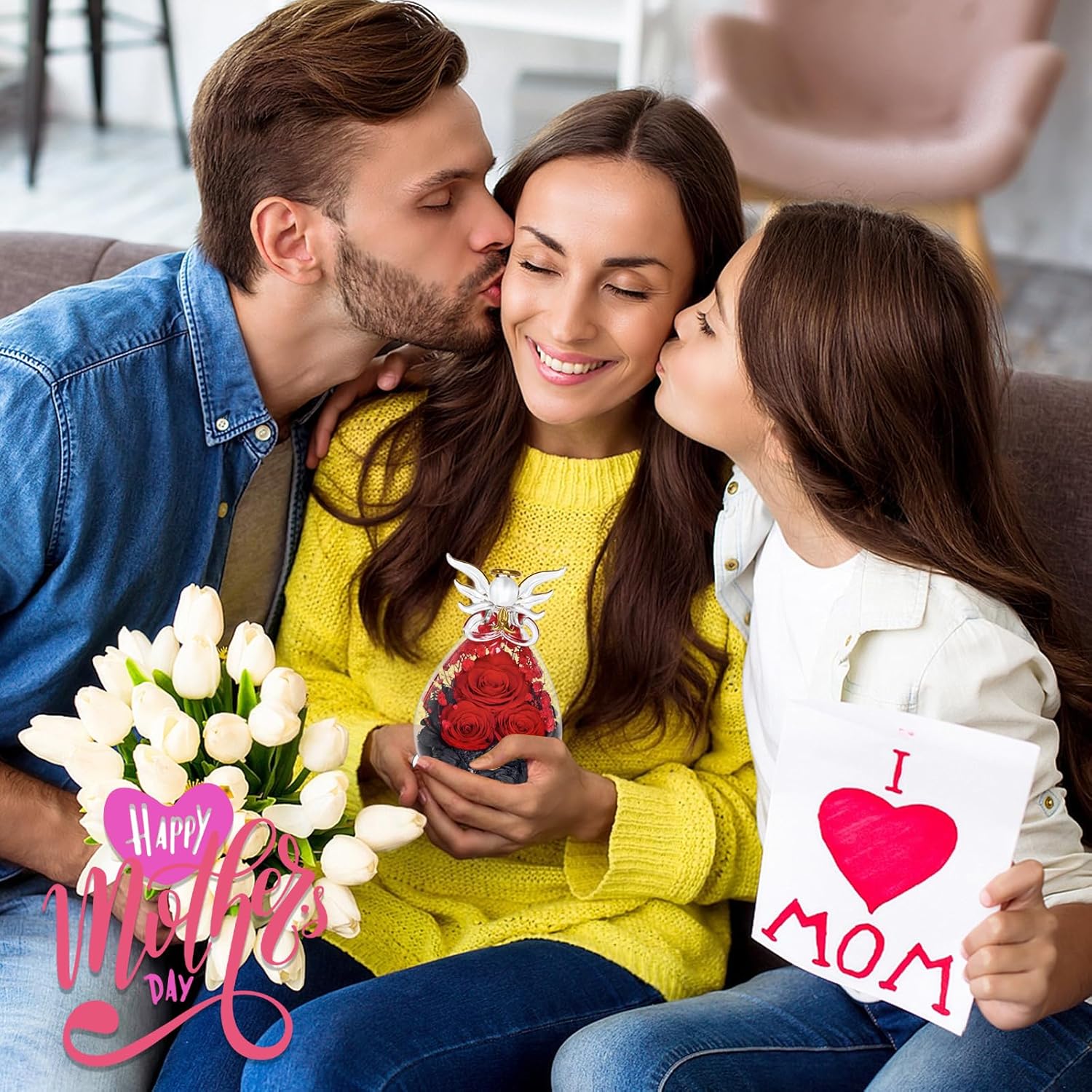 Gifts for Women Preserved Rose Forever Flower in Glass Angel Figurines Fresh Flowers for Delivery Prime Mothers Day Birthday Gifts for Mom Real Roses for Grandma Sister Wife (Red Rose) - Image 6
