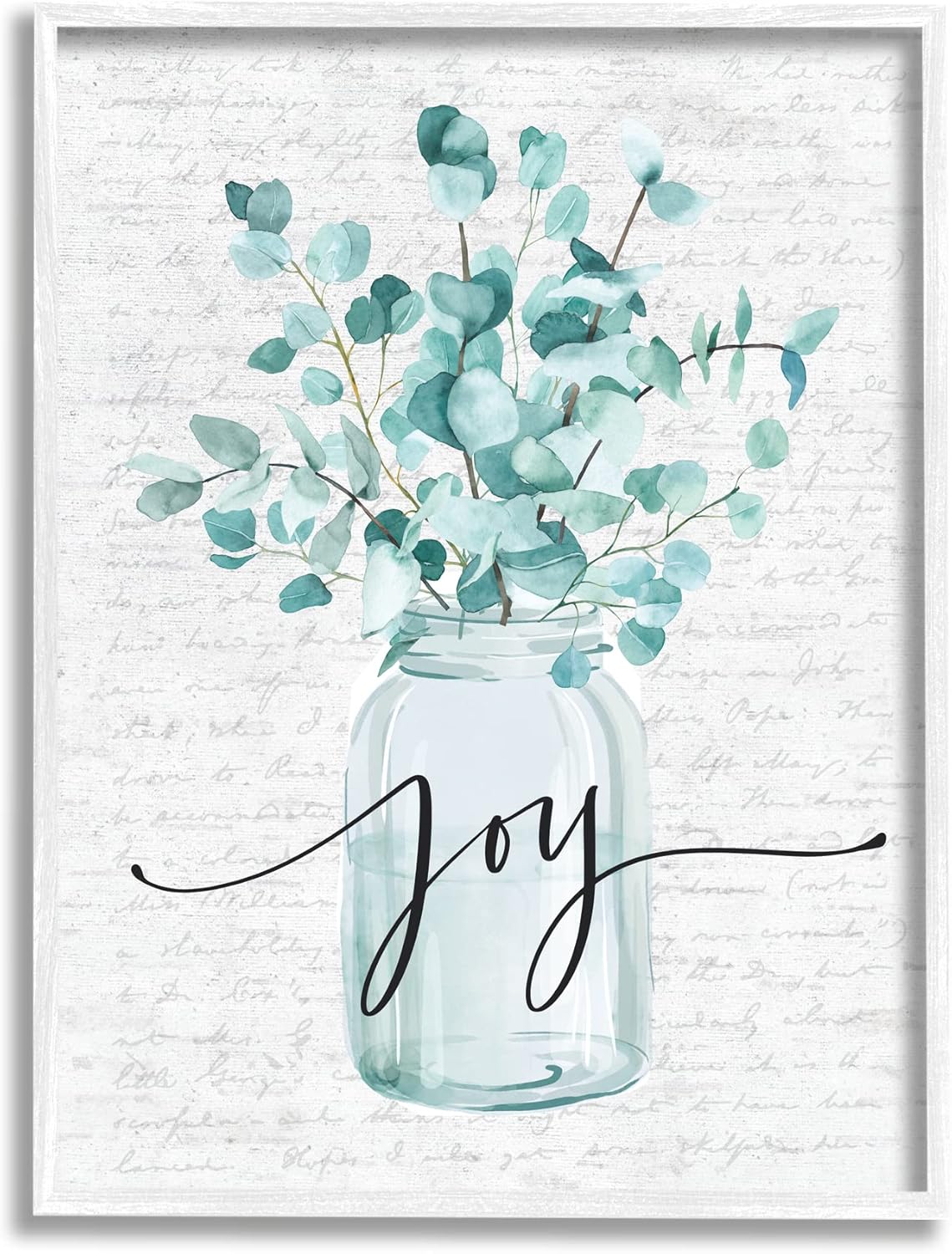 Stupell Industries Aqua Blue Plant Leaves In Jar Joy Text Design, Design by Lettered and Lined