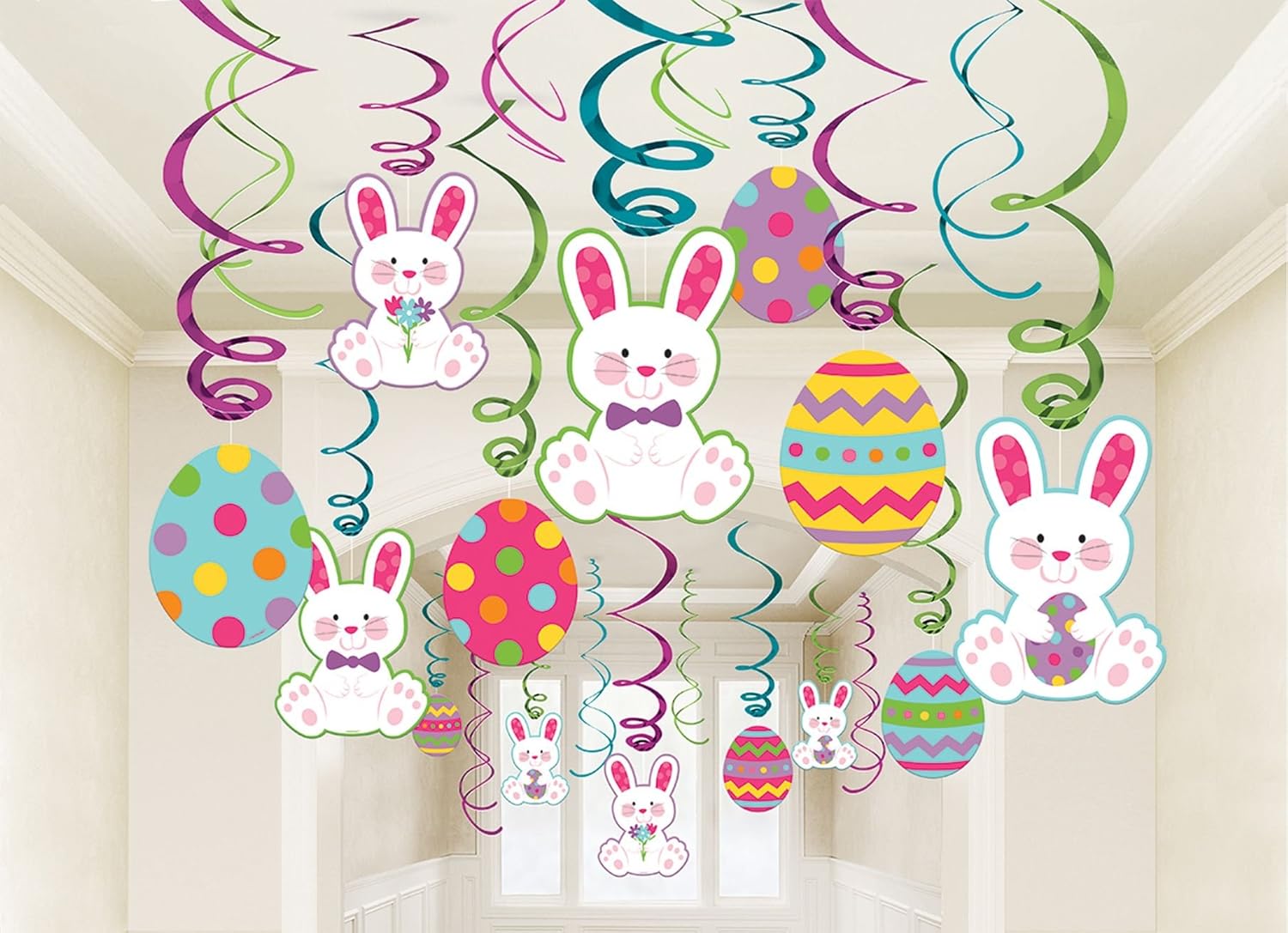 Amscan Festive Celebrations Easter Mega Value Pack Swirl Decorations Party Supplies, Multicolor, Assorted Sizes, 30ct