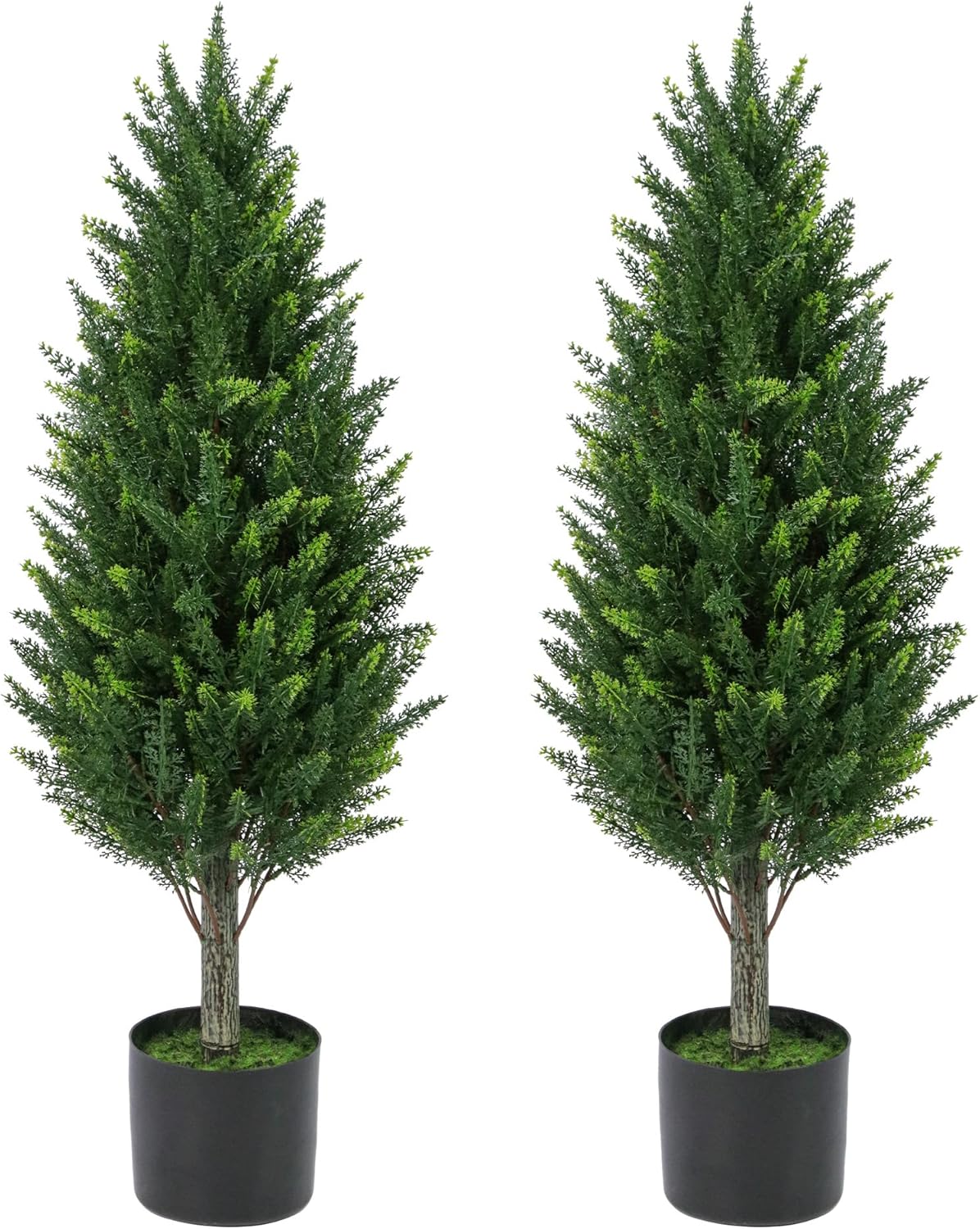 Artificial Cedar Trees 3FT (Set of 2), Outdoor Faux Topiary Trees in Pots, UV Resistant Fake Shrubs for Front Door, Porch & Patio Decor, Realistic Natural Shape Greenery