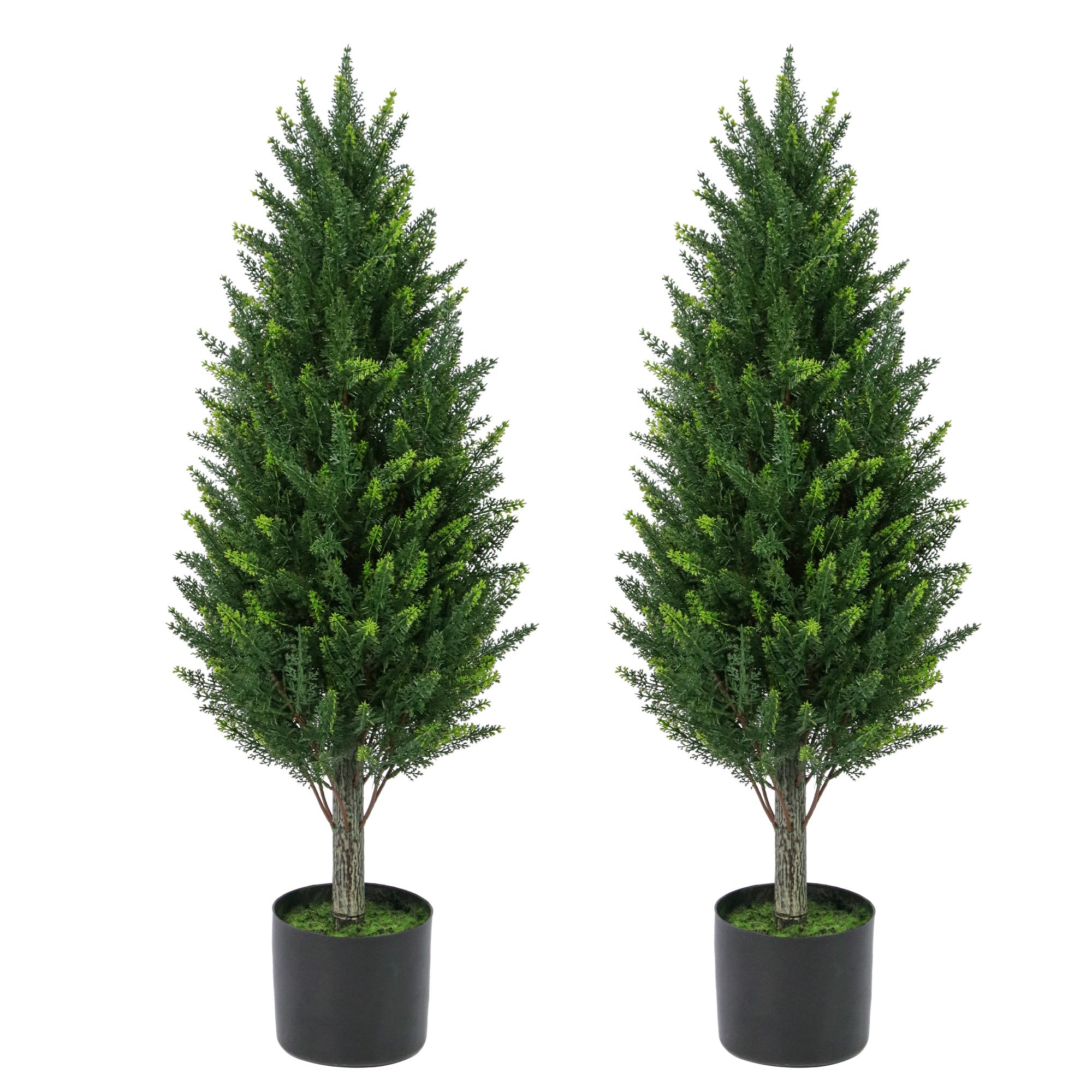 Photo 1 of **ONE TREE IS DAMAGED** DTapllex Artificial Cedar Trees 3FT Set of 2, Outdoor Faux Topiary Trees with Weighted Pots, UV Resistant Fake Cedar Plants for Front Door, Porch, Entryway & Patio Decor