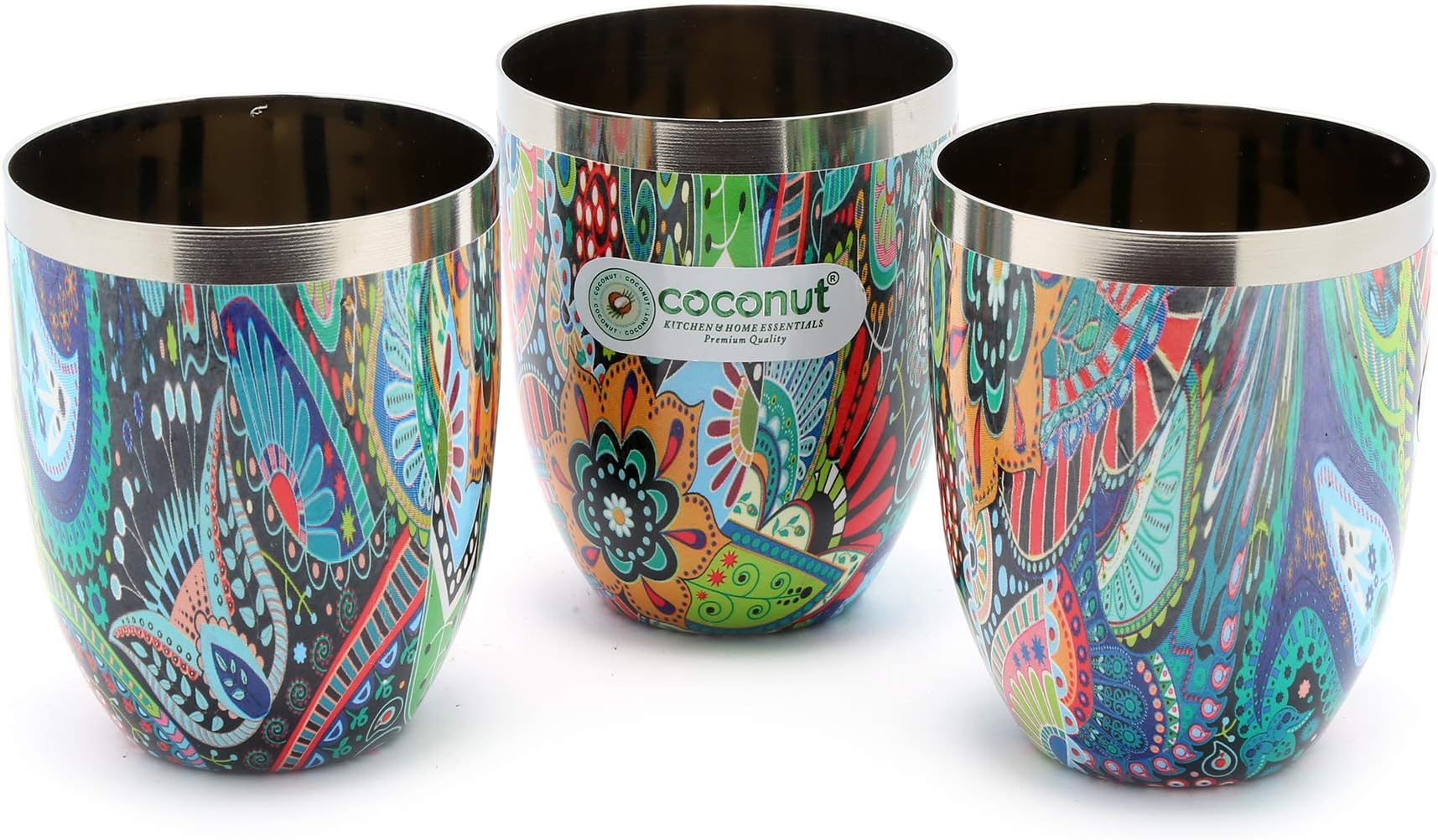- Stainless Steel - Mystic Color Glass | for Home, Office & Restaurant Drinkware, Serving for Tea, Coffee, Lassi, Chaas, Water, Juice & Lemonade Pack of 3 (300ml Each)