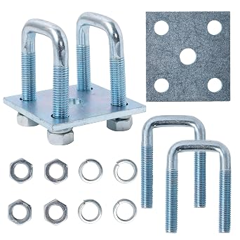 2 Pack Heavy-Duty Square U-Bolt Kit for 2x3 Square Tube, Includes Nuts, Washers and Frame Plates, Rust-Resistant for Boat & Automobile Trailers