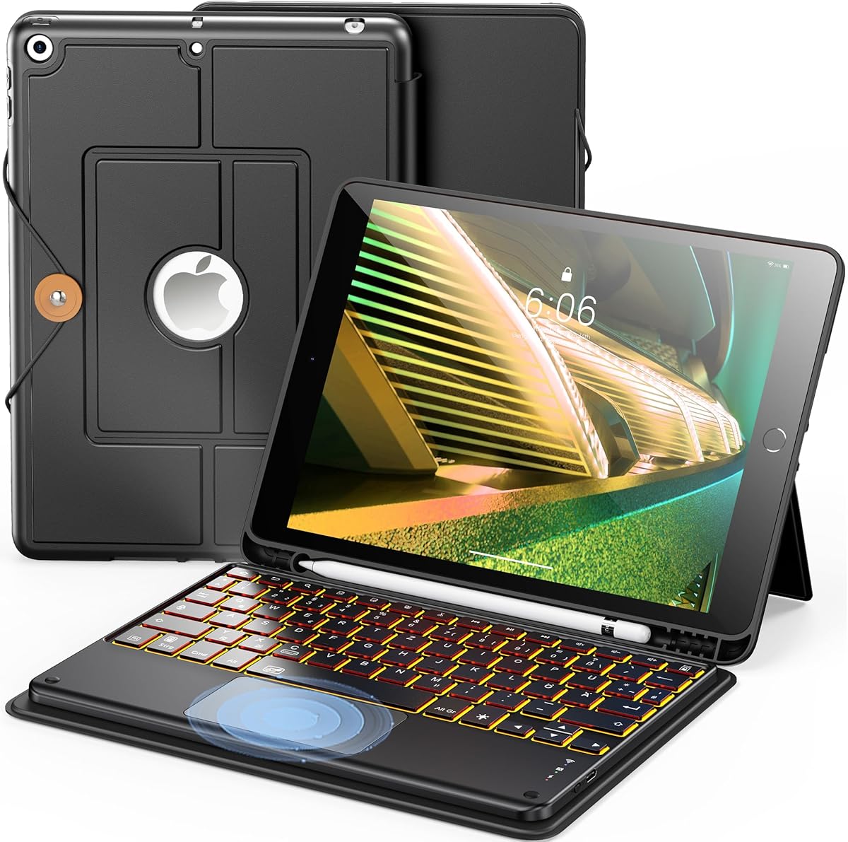 INFILAND iPad 9. Generation Hülle mit Tastatur, Tastatur ipad 9. / 8. / 7. Generation 10.2 Zoll Modell, Hochpräzises Touchpad & Ordner-Stil Abnehmbare Magnetische Bluetooth Tastaturhülle, Schwarz