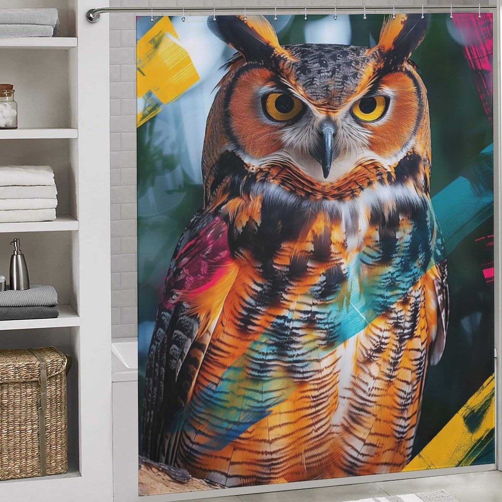 Rideau de douche hibou coloré pour moderniser la salle de bain familiale