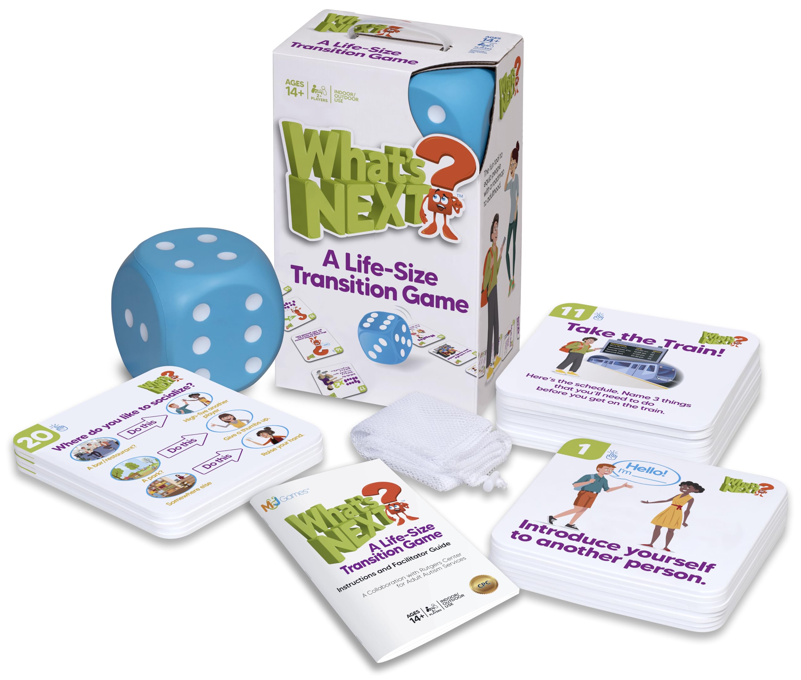 M&J Games What's Next? A Life-Size Transition Game, Jumbo Size Inclusive Floor Game, Board Game for Neurodivergent & Autistic Individuals, Work on Basic Life Skills, Ages 14+, 25 Tiles, Giant Foam Die