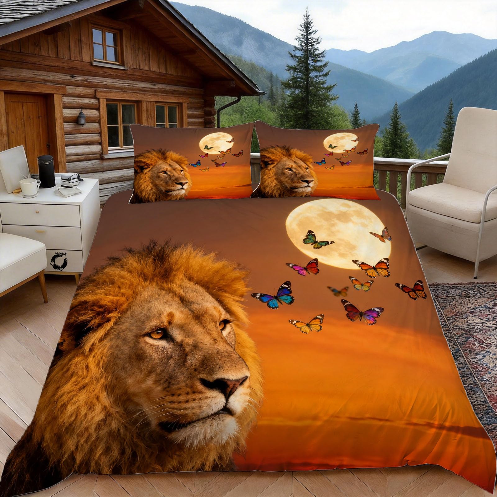3D Single Duvet Cover Set 3D Printed African Lion Bedding, Wild Animal Soft Microfibre Duvet Cover Sets Quilt Cover and Pillow Set with Zipper 3 Pcs