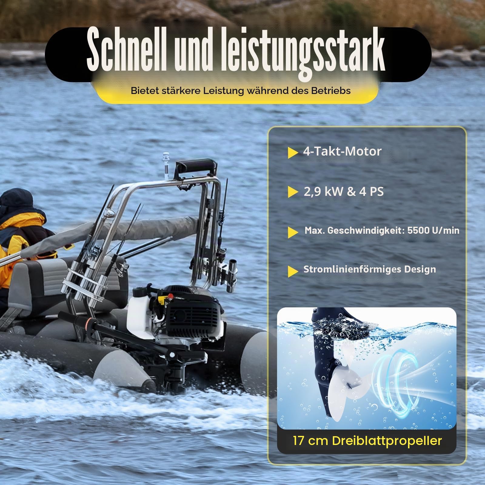 Aussenborder 4 Takt 4 PS 52CC Schlauchboot Motor Aussenborder Bootsmotor für Gummiboote Schlauchboote Fischerboote Segelboote Yachten Kajaks usw