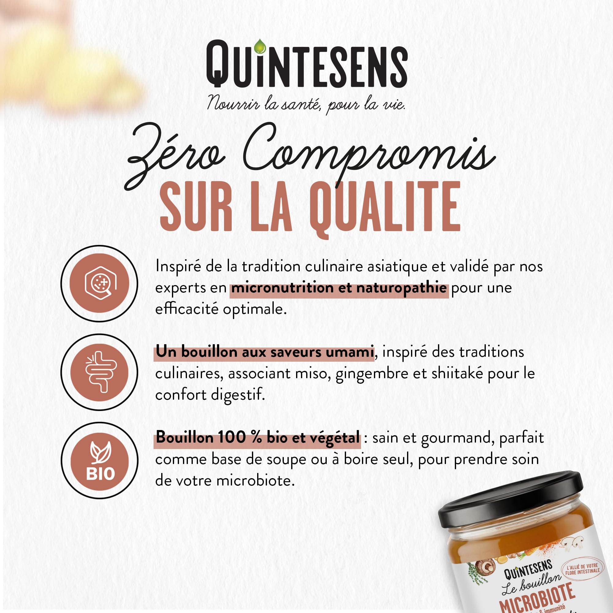 Lot de 3 Bouillons Microbiote QUINTESENS 515 ml – Équilibre Flore Intestinale & Digestion – Miso, Gingembre & Shiitaké – Confort Digestif – 100% Bio & Végan – Cuisson Douce 24h