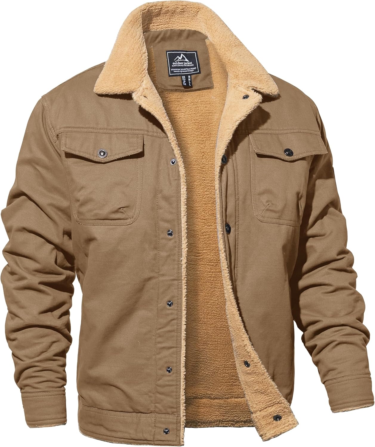 MAGNIVIT Men’s Cotton Cargo Jacket Winter Sherpa Fleece Lined Work Jacket Coats with 5 Pockets