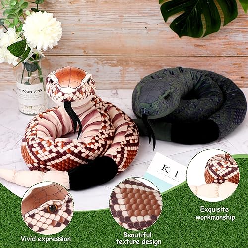 Miniatura 3 de Moneer 2 piezas de animal de peluche de serpiente de cascabel de 54 pulgadas de largo, serpiente de cascabel, juguete de peluche gigante para el año