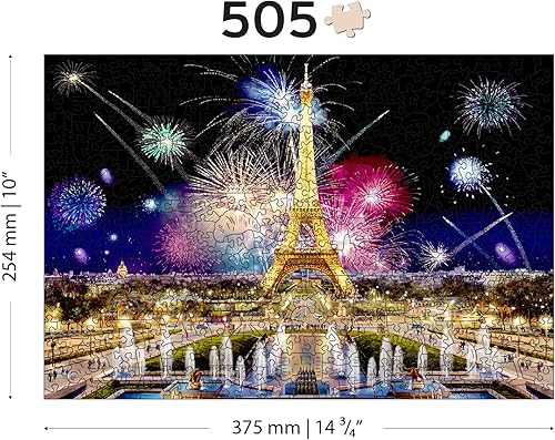Miniatura 6 de WOODEN.CITY Rompecabezas de madera de 500 + 5 piezas de París por la noche, rompecabezas de paisaje de la torre Eiffel, jardines Trocadero -
