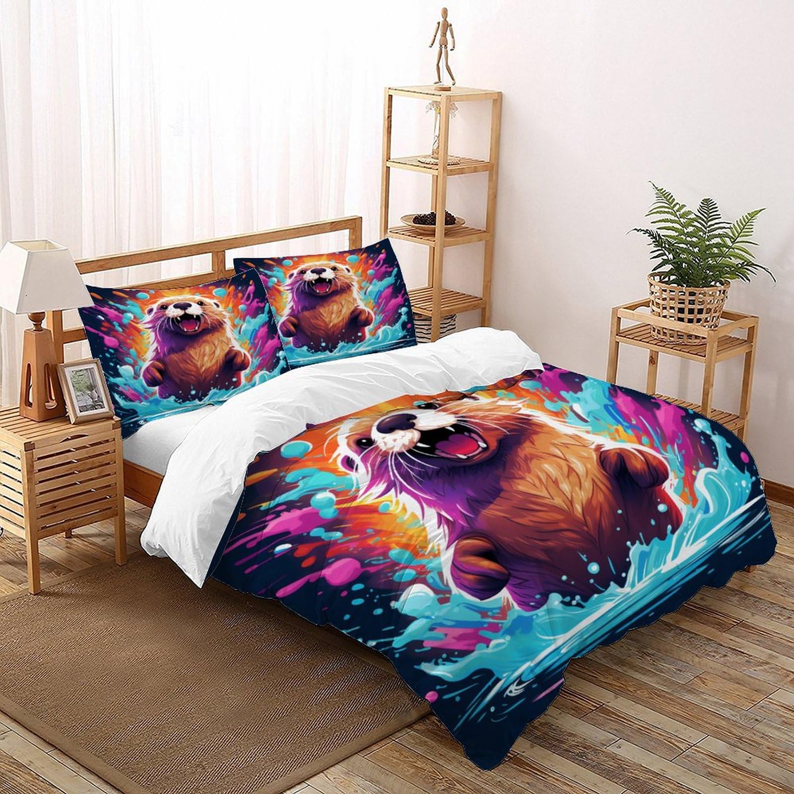 Housse de couette kids wild animals 260x220 parure de lit loutre