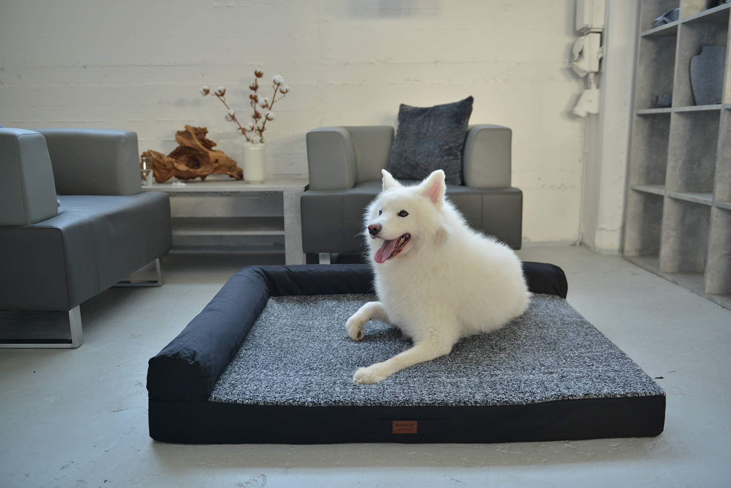 RAIKOU Cama Ortopédica para Perros Grandes,Sofá para Perros,Cama para Mascotas,Cama para Perro de Espuma viscoelástica,Desmontable y Lavable(Gris Mezclado,100 * 80cm)