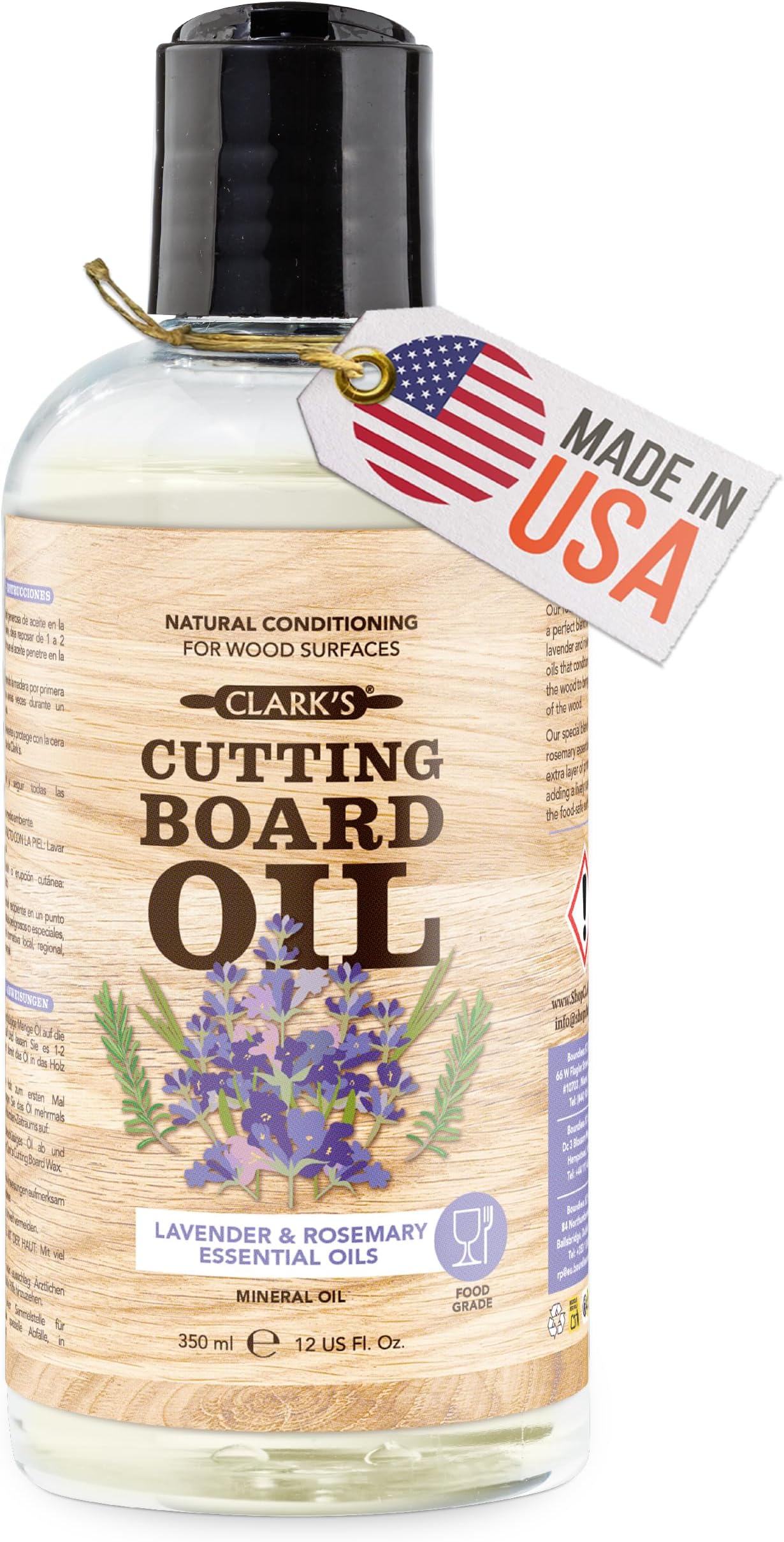 CLARK's Cutting Board Oil 12 oz, Food Grade Mineral Oil with Lavender Scent