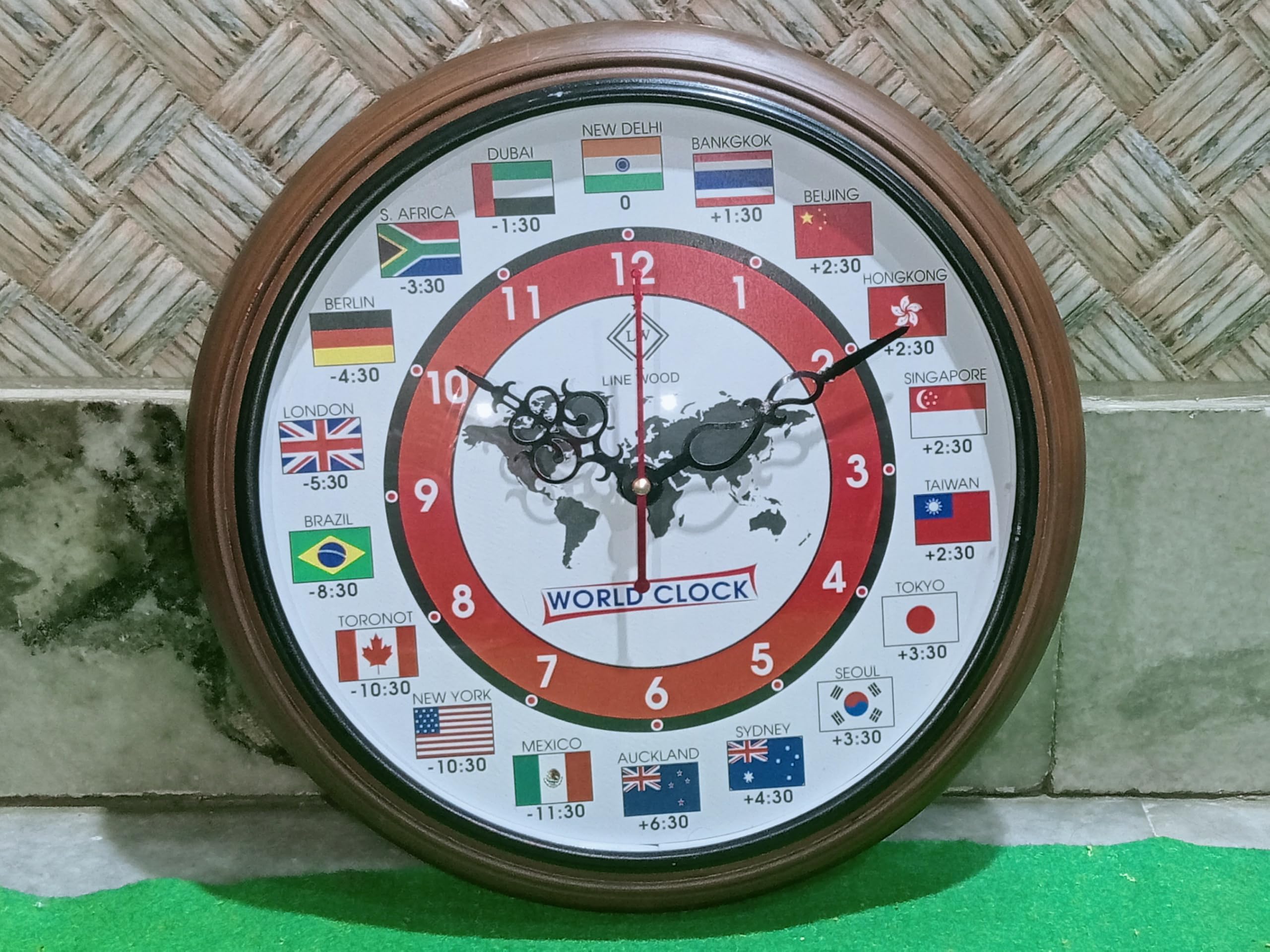 12 Inch Wooden Wall Clock - Stylish Multi-Country World Clock with Time Zones for Home & Office - Unique Decor Piece for Living Room & Office Gift