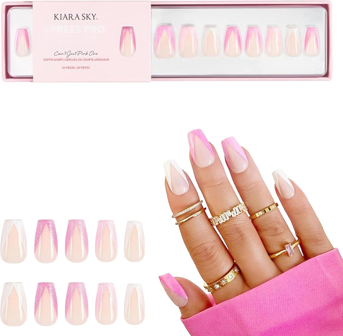 KIARA SKY PROFESSIONAL NAILS XPRESS PRO 100% ACRYLIC PRESS ON NAILS (Can't Pink Just One)