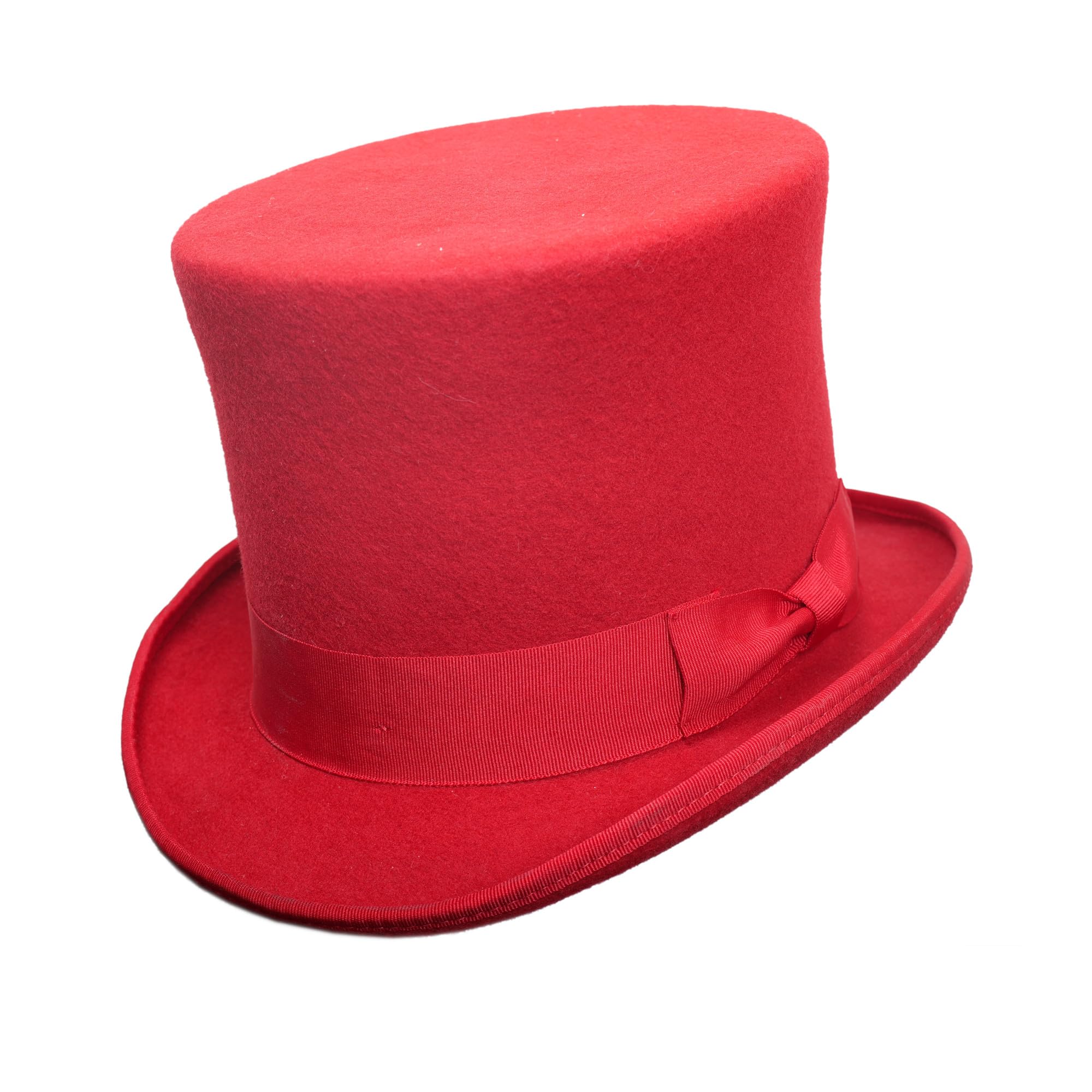 Pure Wool Top Hat for Men Satin Lined Topper Hat Black Mens Tophat Christmas Costume Cap, Wool Felt Top Hats for Men | Removeable Feather, High Crown & with Satin Lining (Red,L)