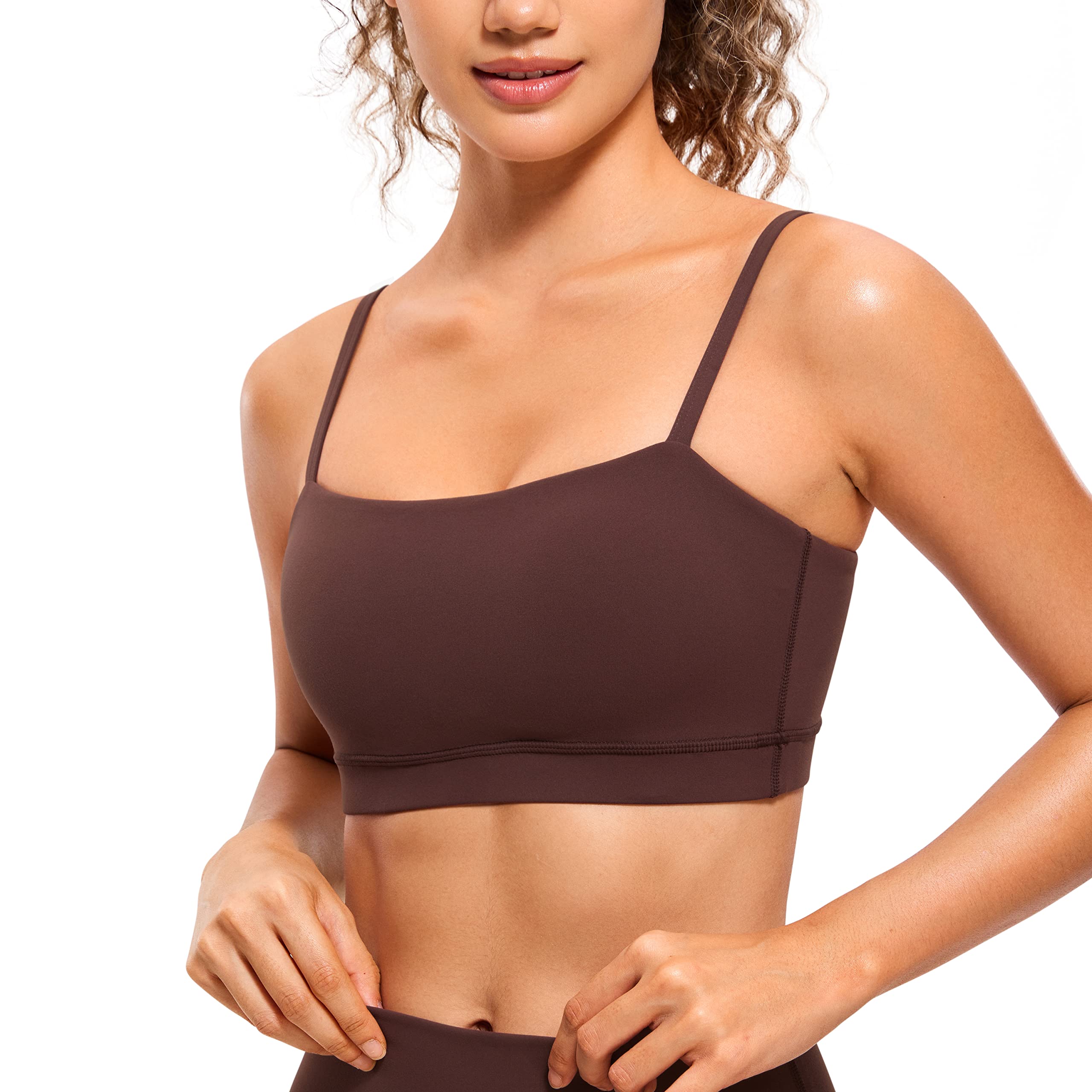 CRZ YOGA Damen Butterluxe Low Impact Sport BH Gepolstert Ohne Bügel Crop Tops Verstellbar Spaghetti Träger Fitness Yoga Bra