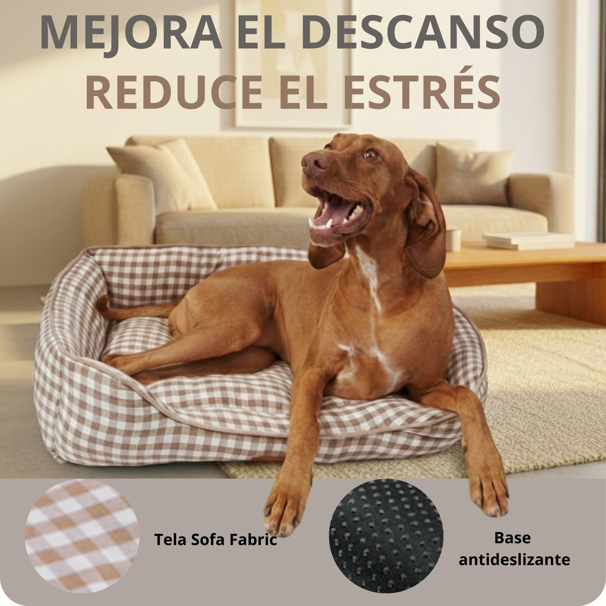 PESK Cama Perro Pequeño 57x47x15cm con Hueso de Juguete, Acolchada Relleno de Fibras, Cama Perros Medianos Lavable, Resistente Mordeduras, Camas Perros Medianos Antideslizante, Dog Bed (Beige Talla S)
