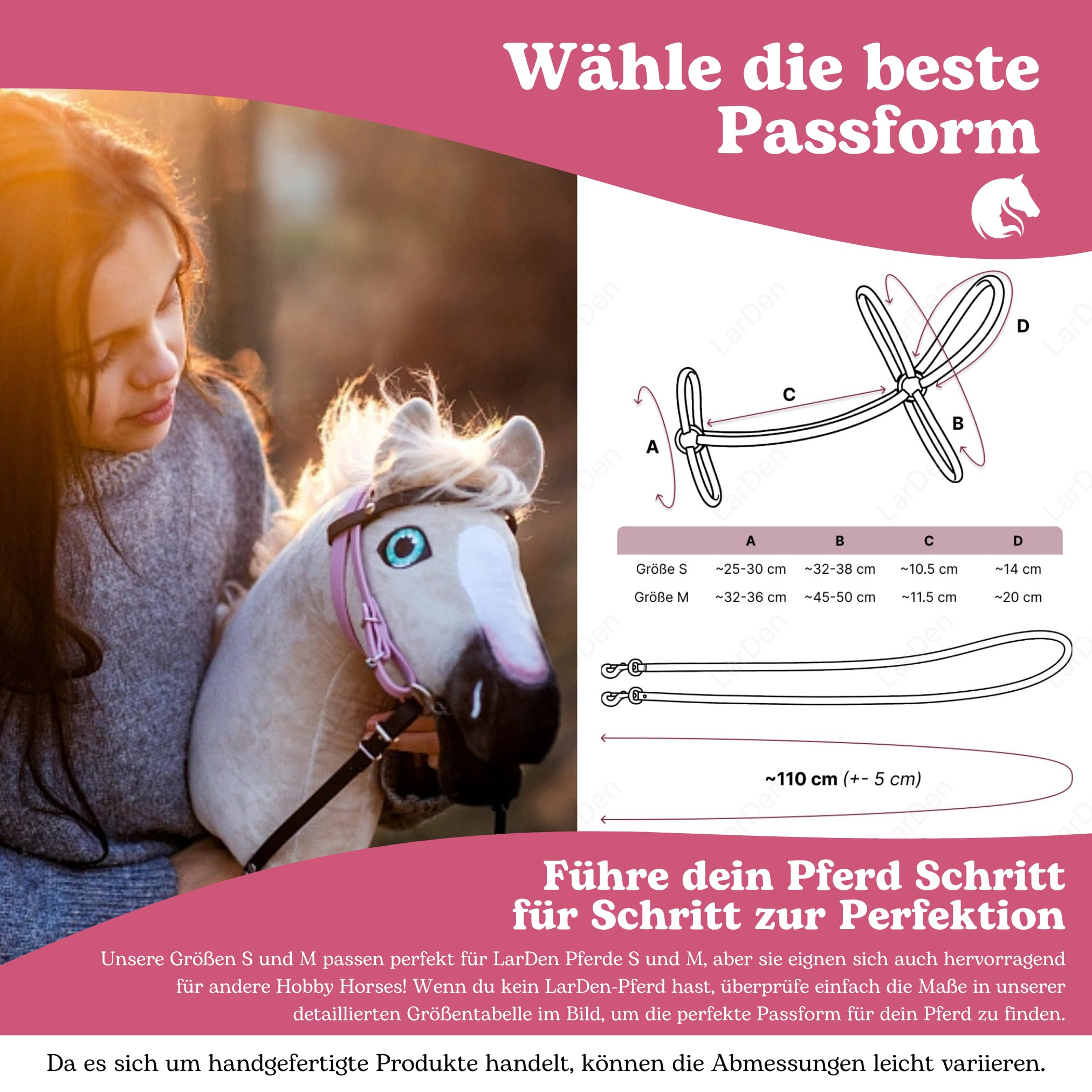 LarDen Hobby Horse Trense mit Zügeln Kunstlederzaumzeug Grau Pink Stirnriemen Zubehör